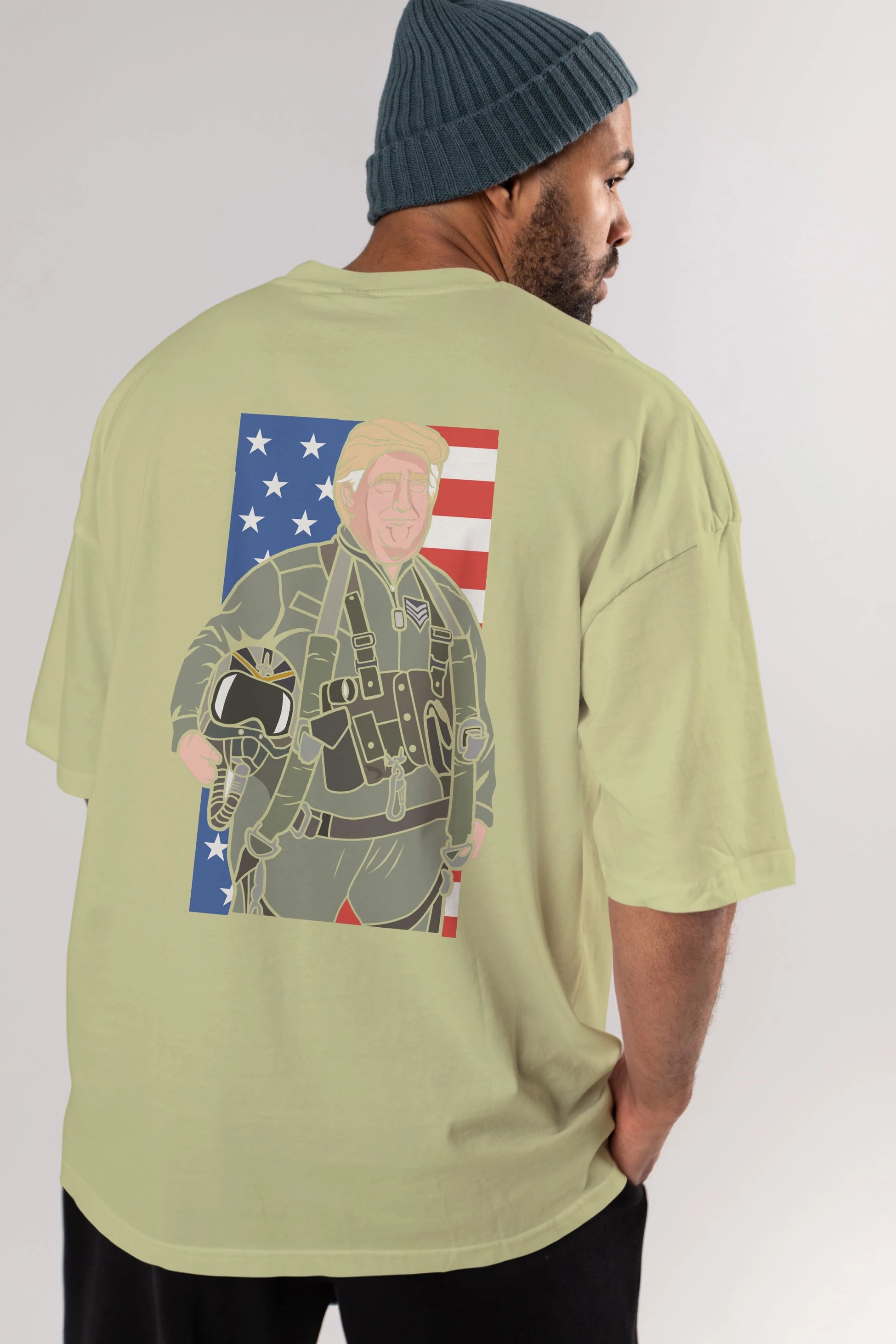 Trump Jetplane Pilot Arka Baskılı Oversize t-shirt Erkek Kadın Unisex %100 Pamuk tişort