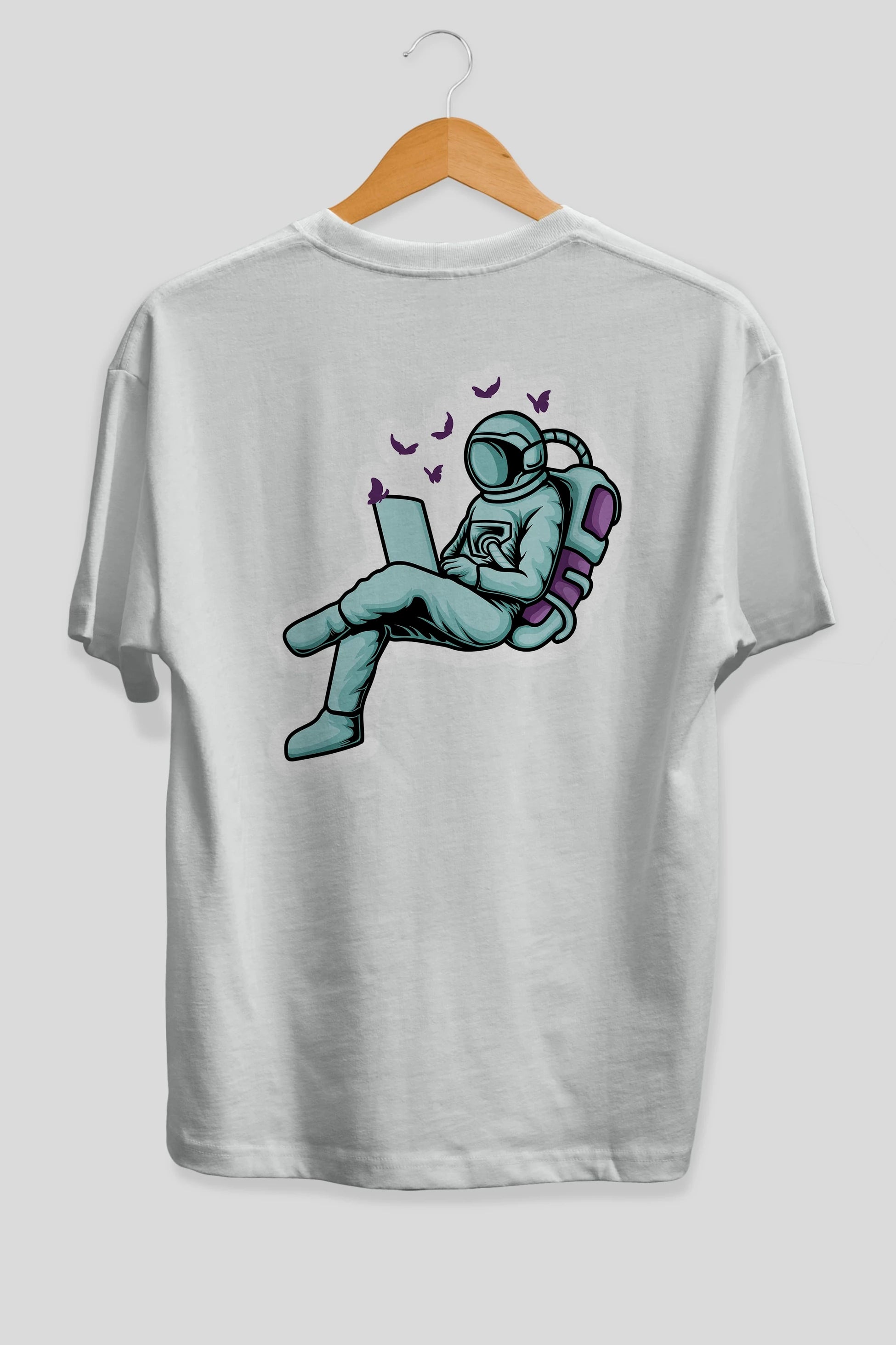Work with Butterflies in Space Sticker Arka Baskılı Oversize t-shirt Erkek Kadın Unisex