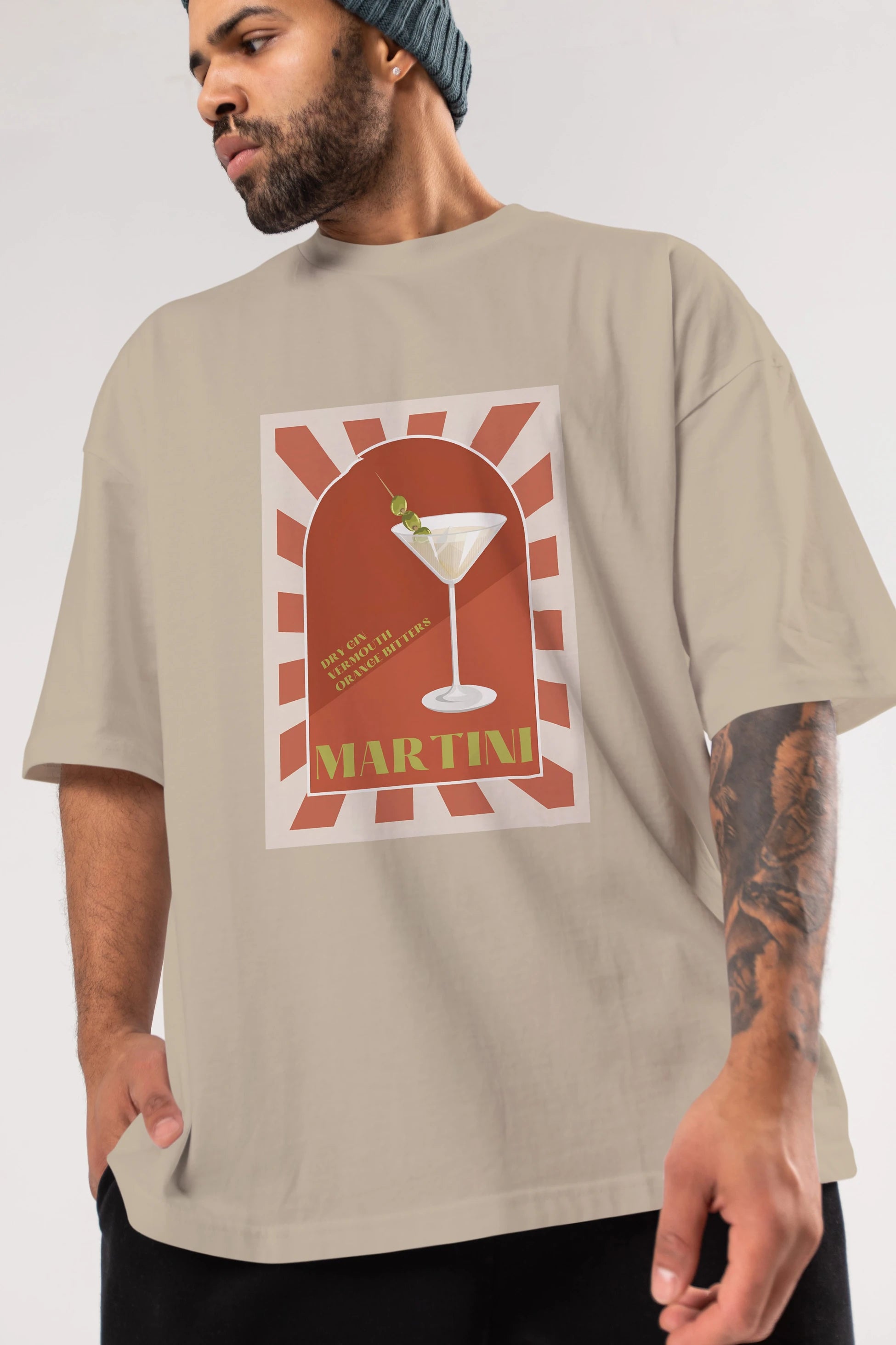 Martini 2 Ön Baskılı Oversize t-shirt Erkek Kadın Unisex %100 Pamuk Bisiklet Yaka tişort