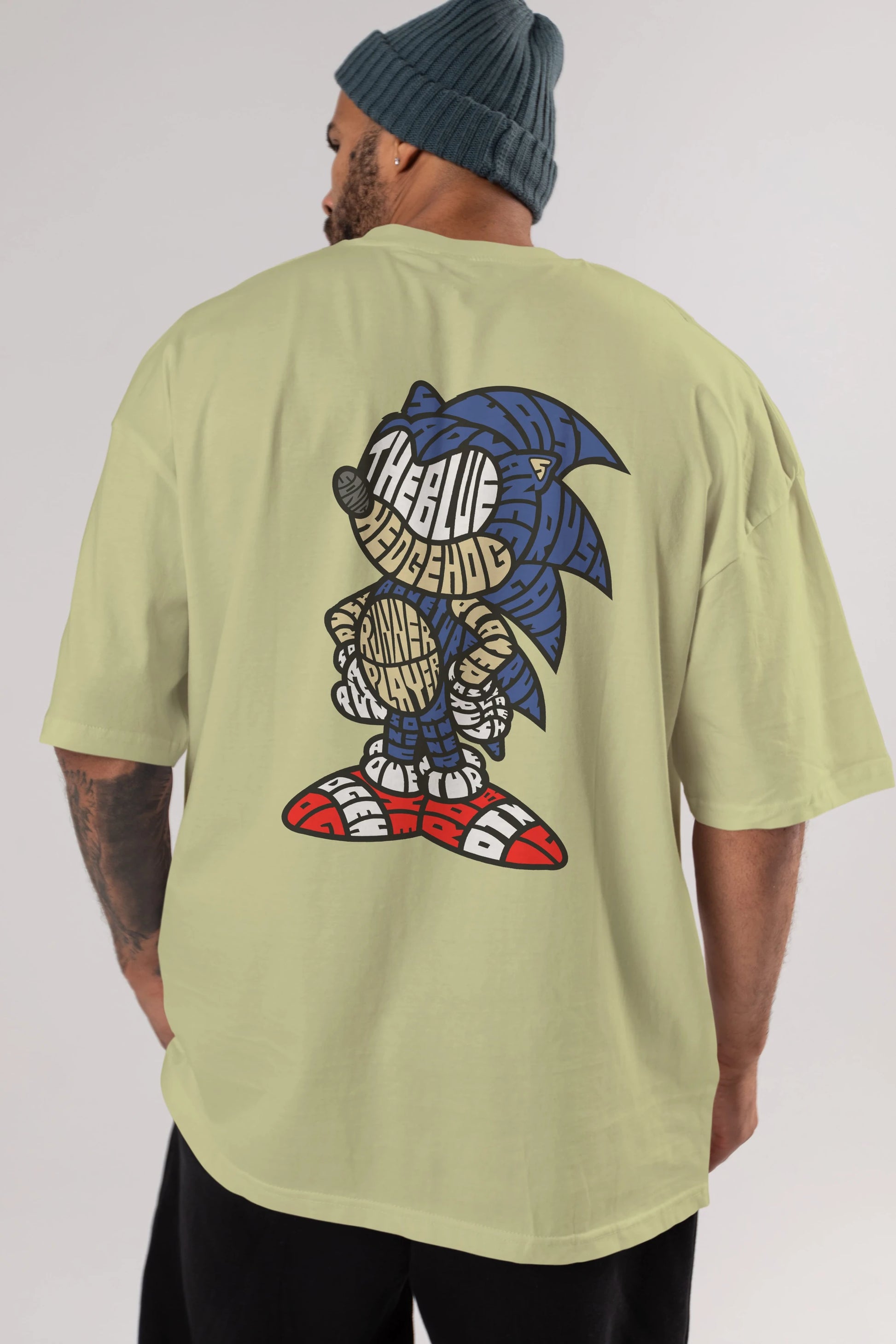 The Blue Hedgehog Arka Baskılı Oversize t-shirt %100 pamuk Erkek Kadın Unisex