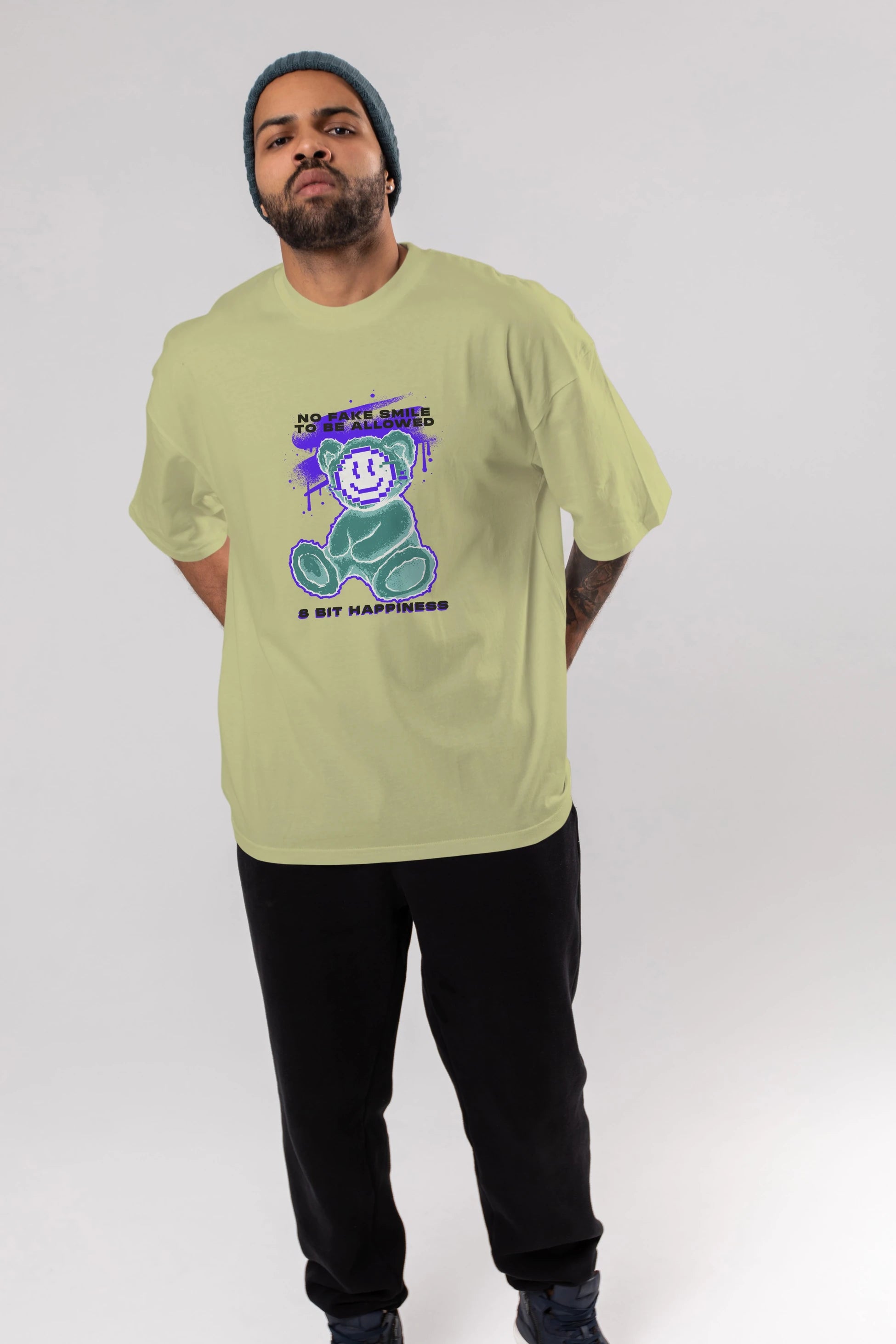No Fake Smile Bear Ön Baskılı Oversize t-shirt Erkek Kadın Unisex