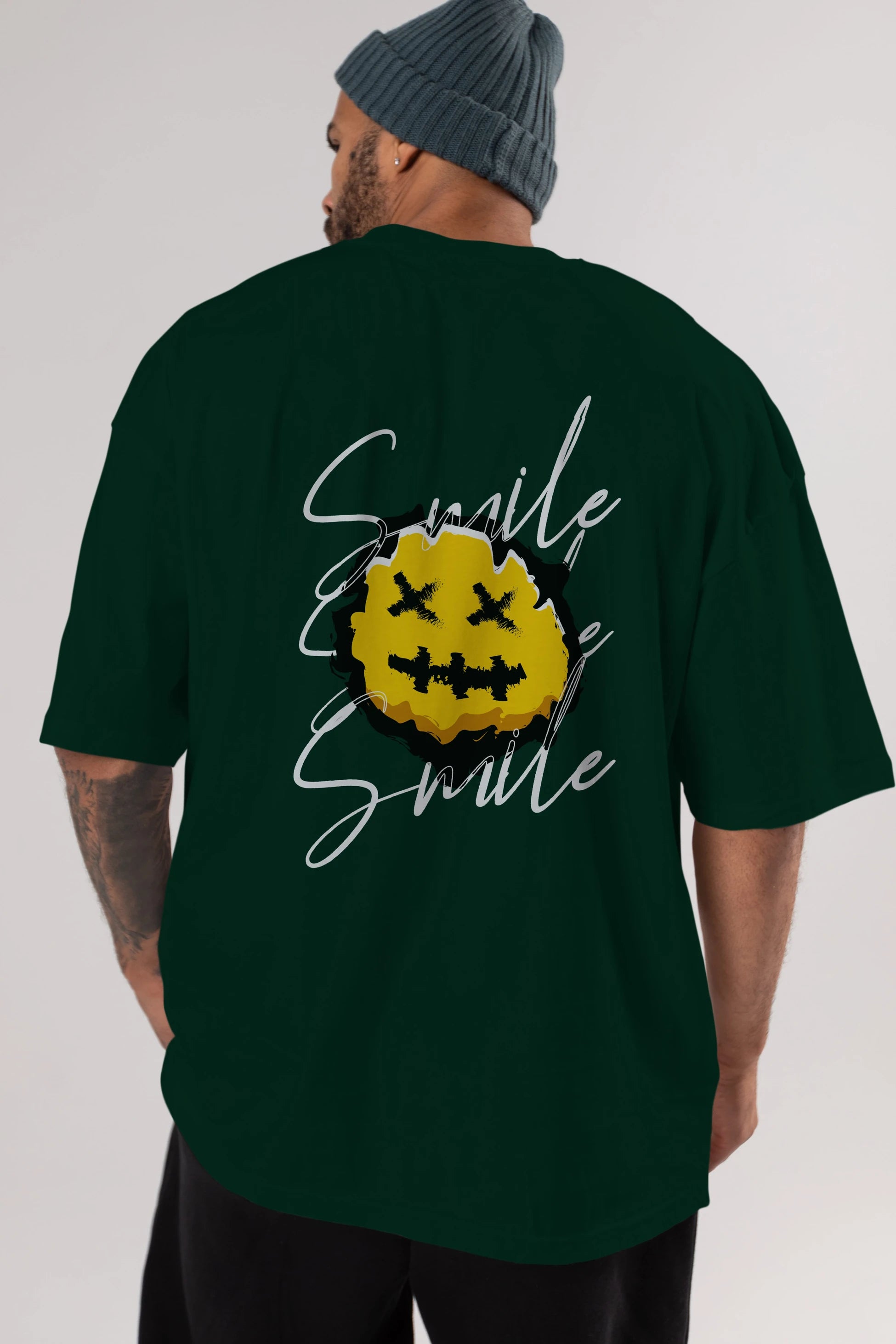 Smile Emoji Arka Baskılı Oversize t-shirt Erkek Kadın Unisex