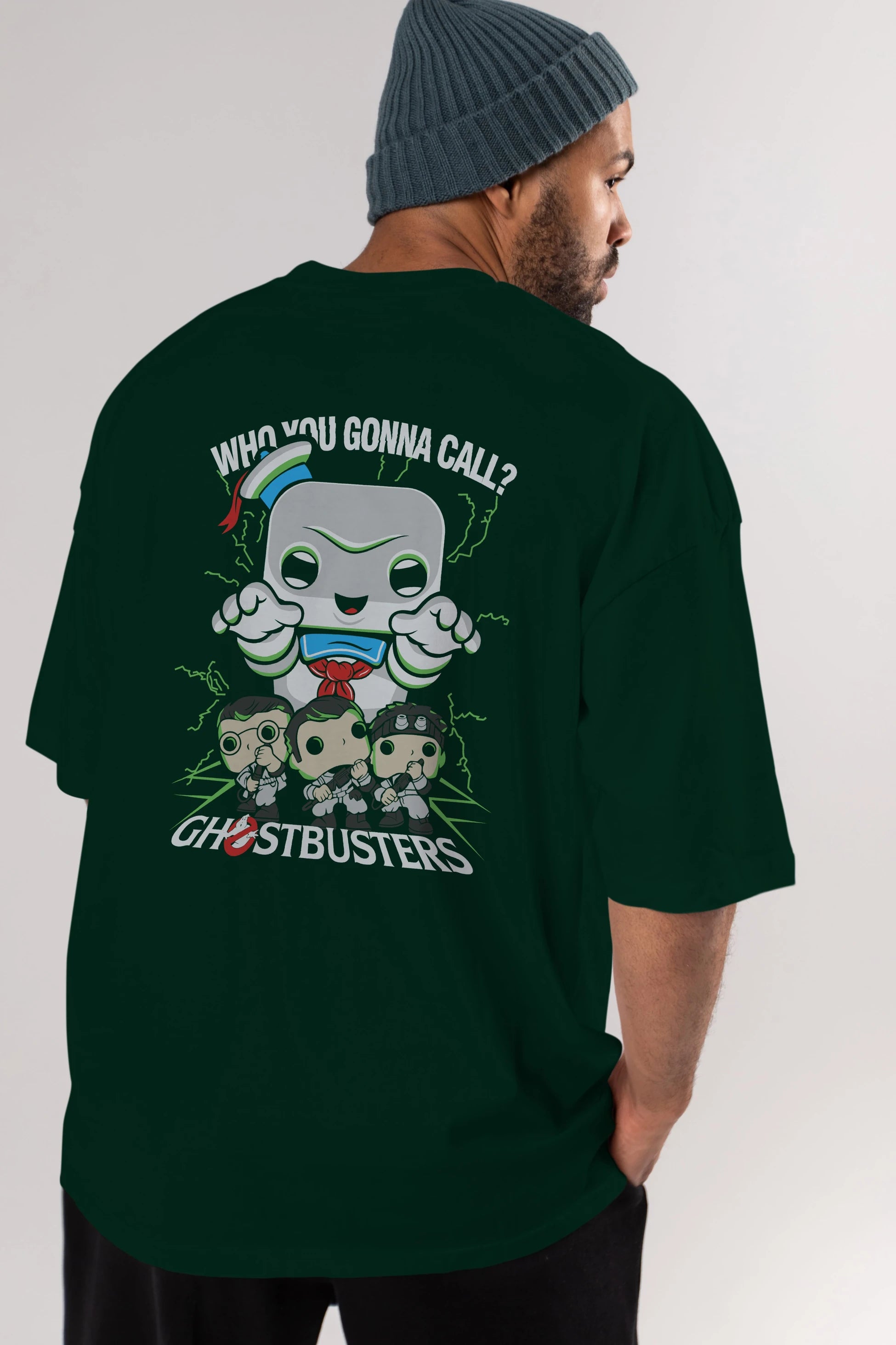 Ghostbusters Arka Baskılı Oversize t-shirt Erkek Kadın Unisex %100 Pamuk Bisiklet Yaka tişort