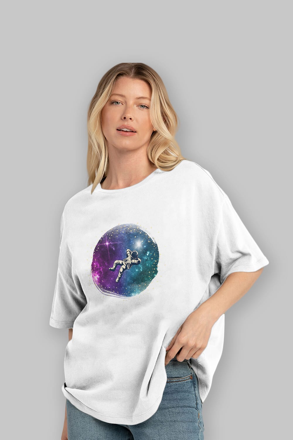 Astronaut in the Galaxy Ön Baskılı Oversize t-shirt Erkek Kadın Unisex