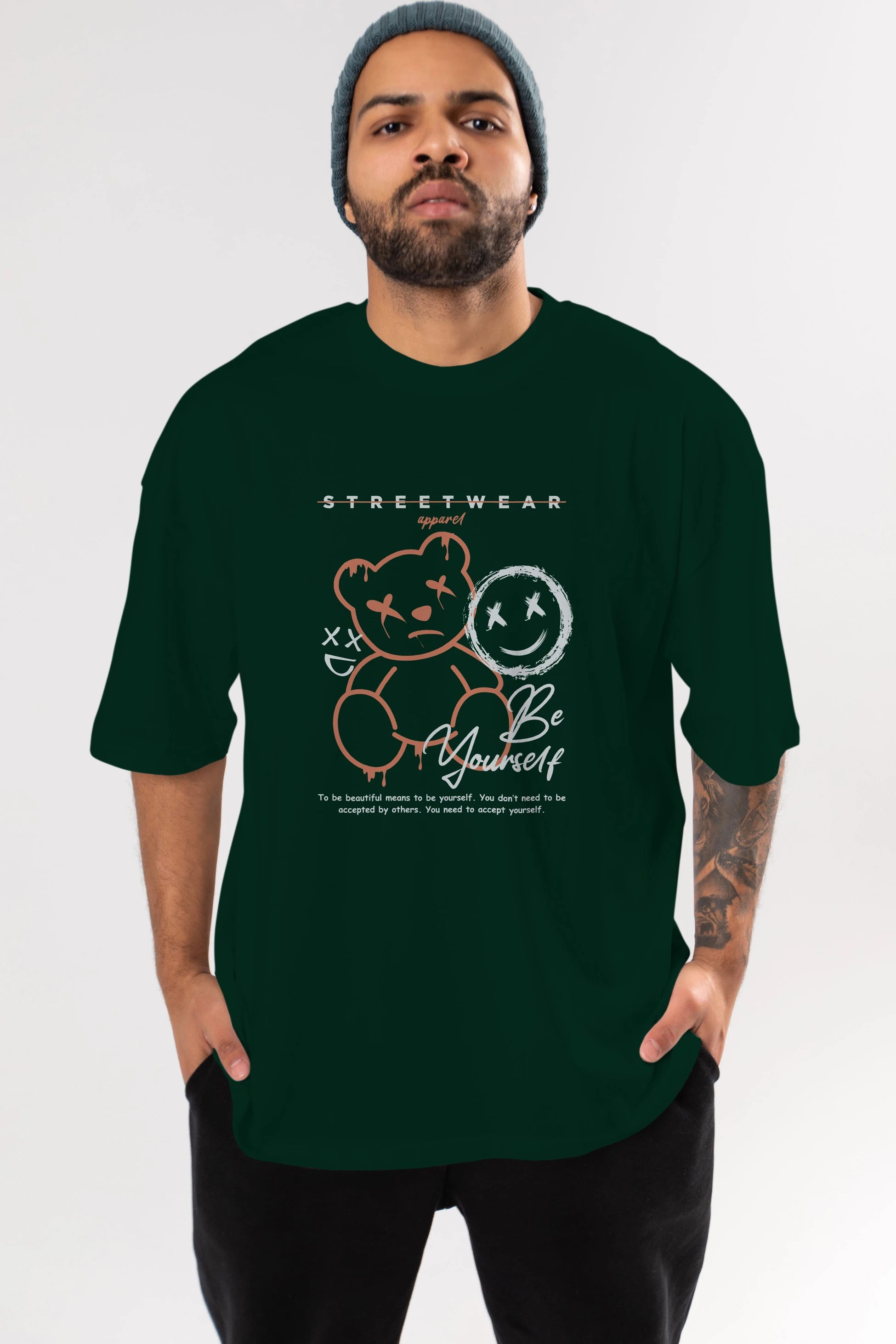 Be Yourself Bear Ön Baskılı Oversize t-shirt Erkek Kadın Unisex