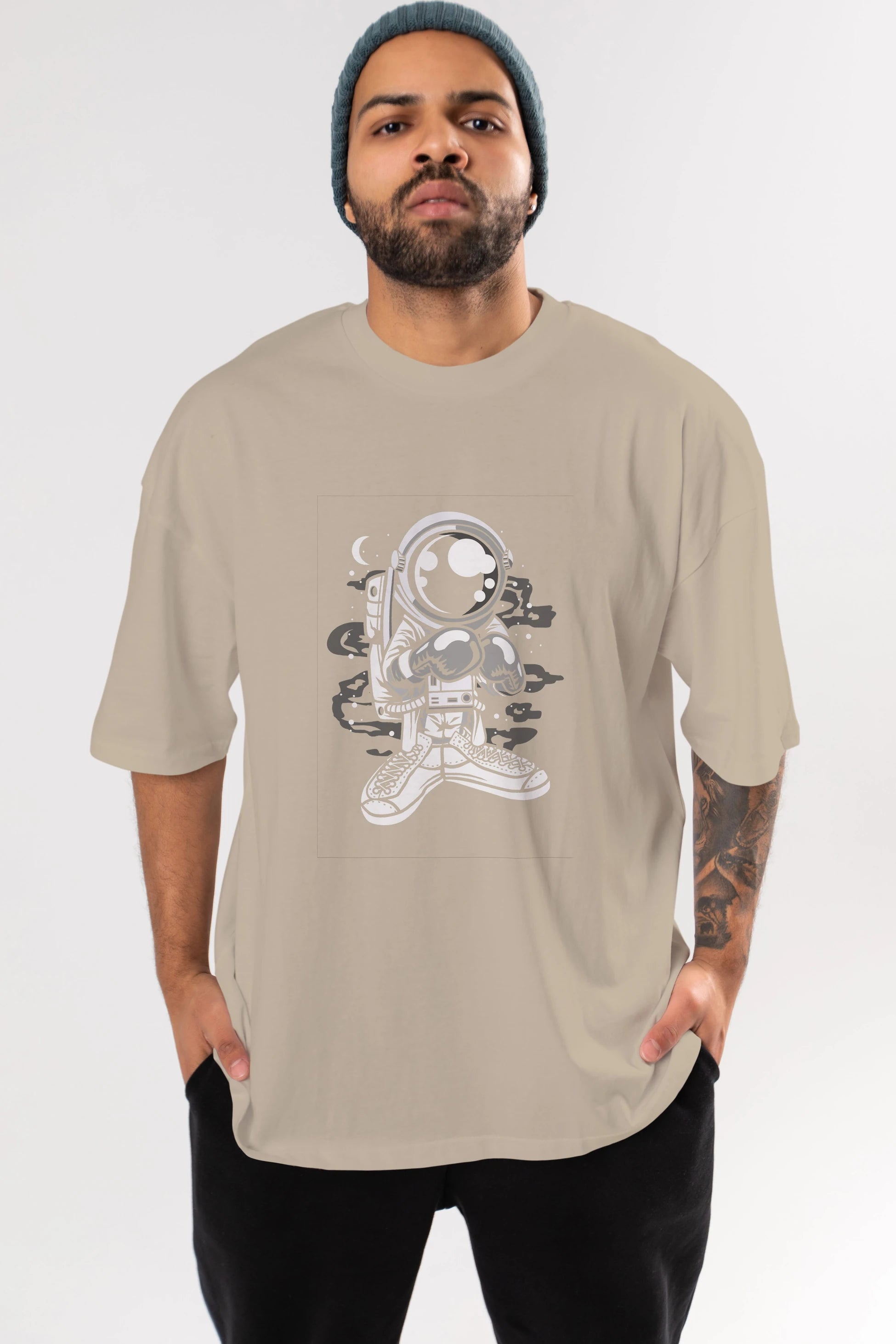 Astronaut Boxer Ön Baskılı Oversize t-shirt Erkek Kadın Unisex