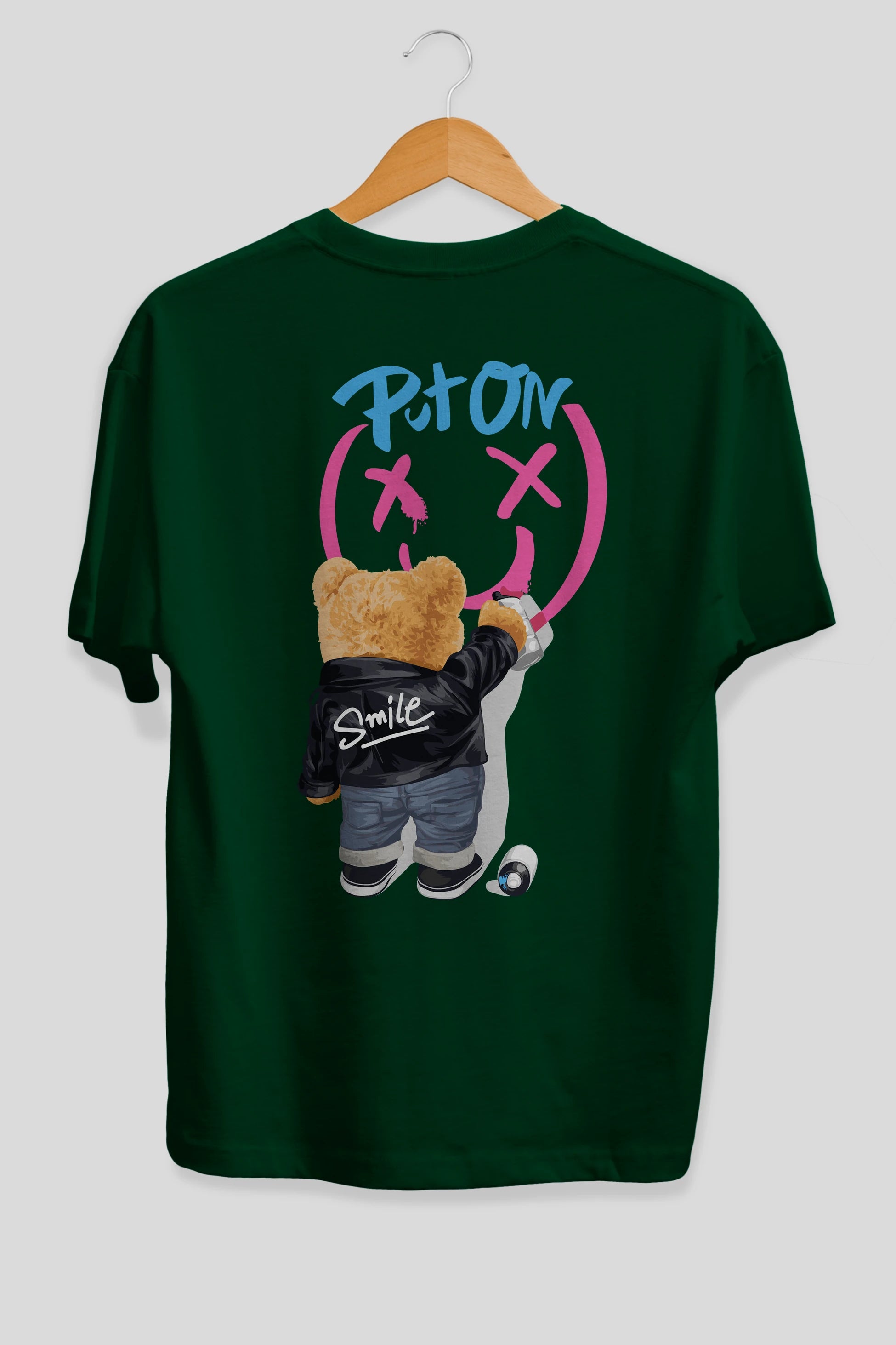 Put on Smile Bear Arka Baskılı Oversize t-shirt Erkek Kadın Unisex