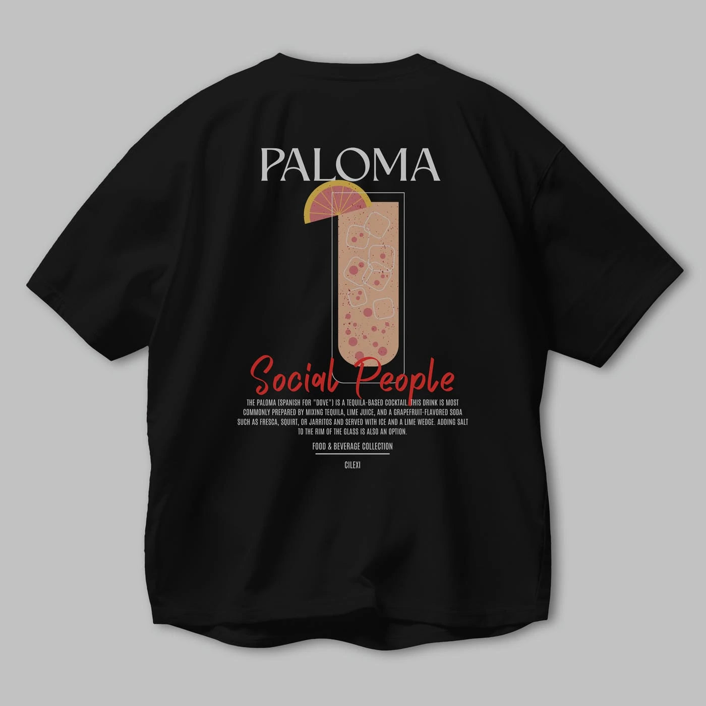 Paloma Kokteyl Serisi Baskılı Oversize t-shirt Erkek Kadın Unisex %100 Pamuk Bisiklet Yaka tişort