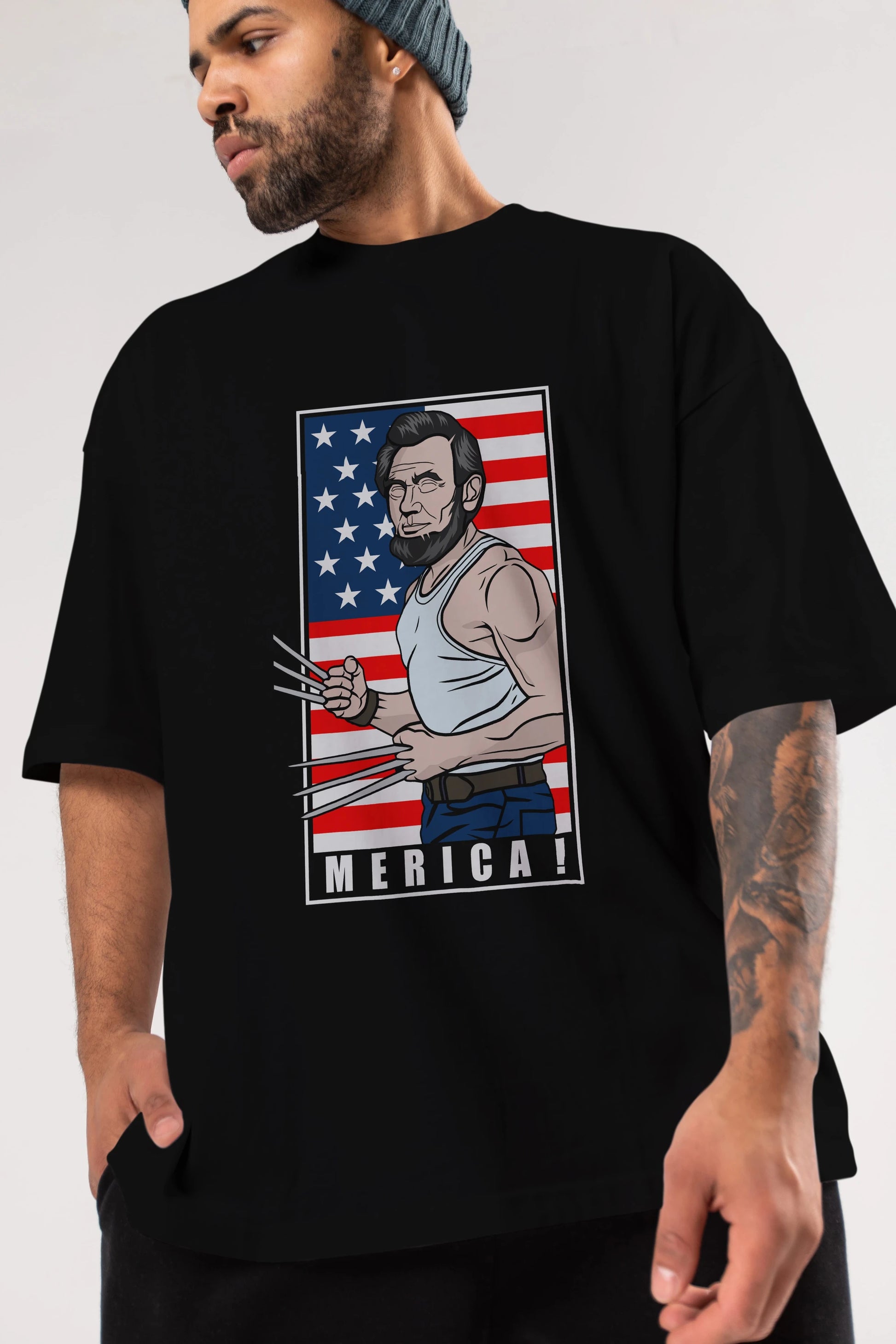 Wolverlincoln Ön Baskılı Oversize t-shirt Erkek Kadın Unisex %100 Pamuk tişort
