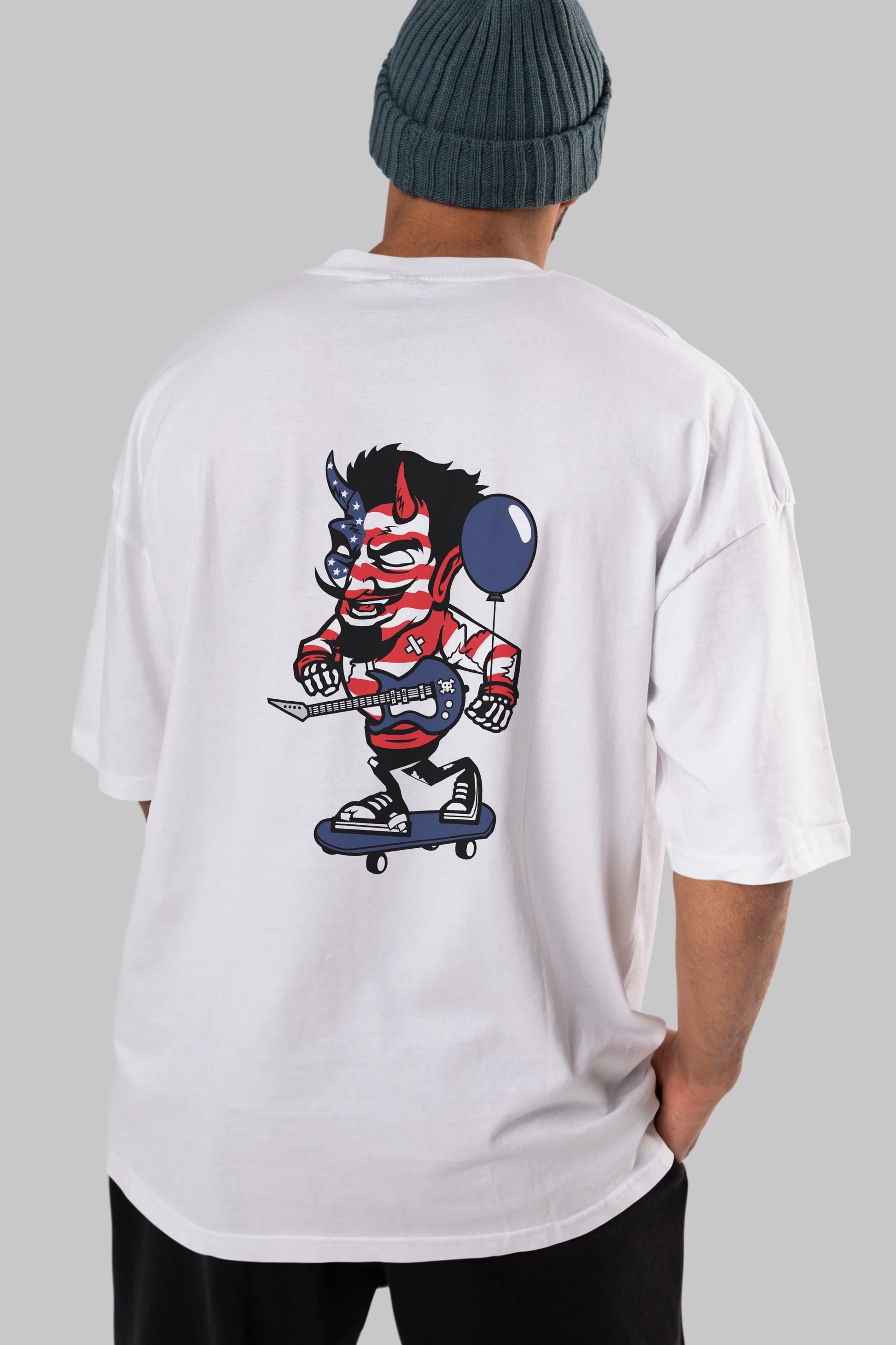 American Devil Skater Arka Baskılı Oversize t-shirt Erkek Kadın Unisex %100 Pamuk tişort