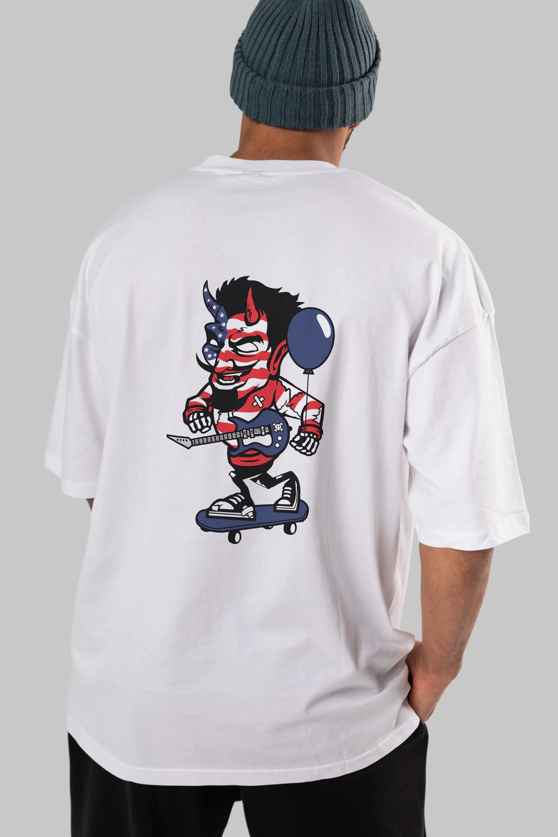 American Devil Skater Arka Baskılı Oversize t-shirt Erkek Kadın Unisex %100 Pamuk tişort