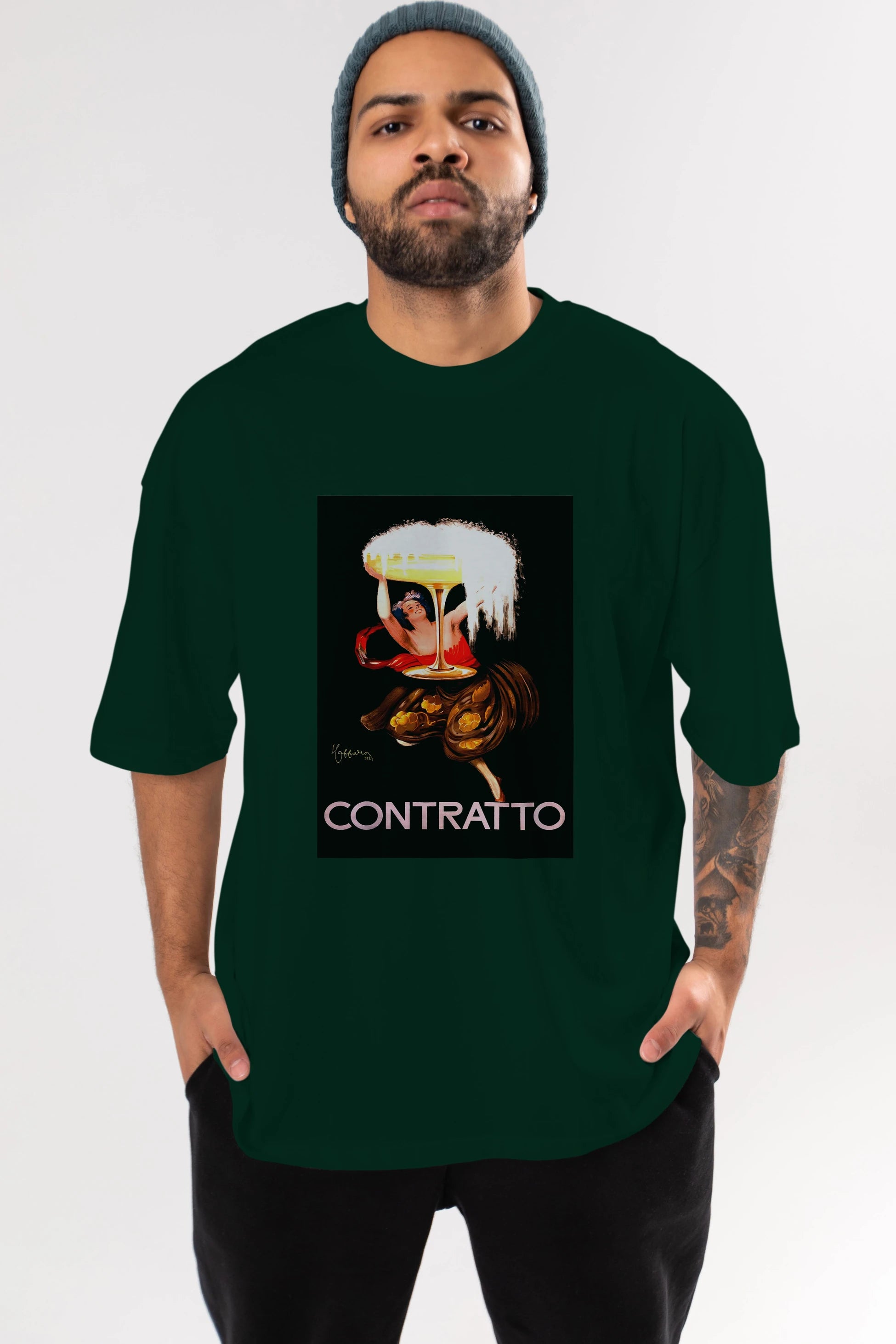 Contratto Ön Baskılı Oversize t-shirt Erkek Kadın Unisex %100 Pamuk Bisiklet Yaka tişort