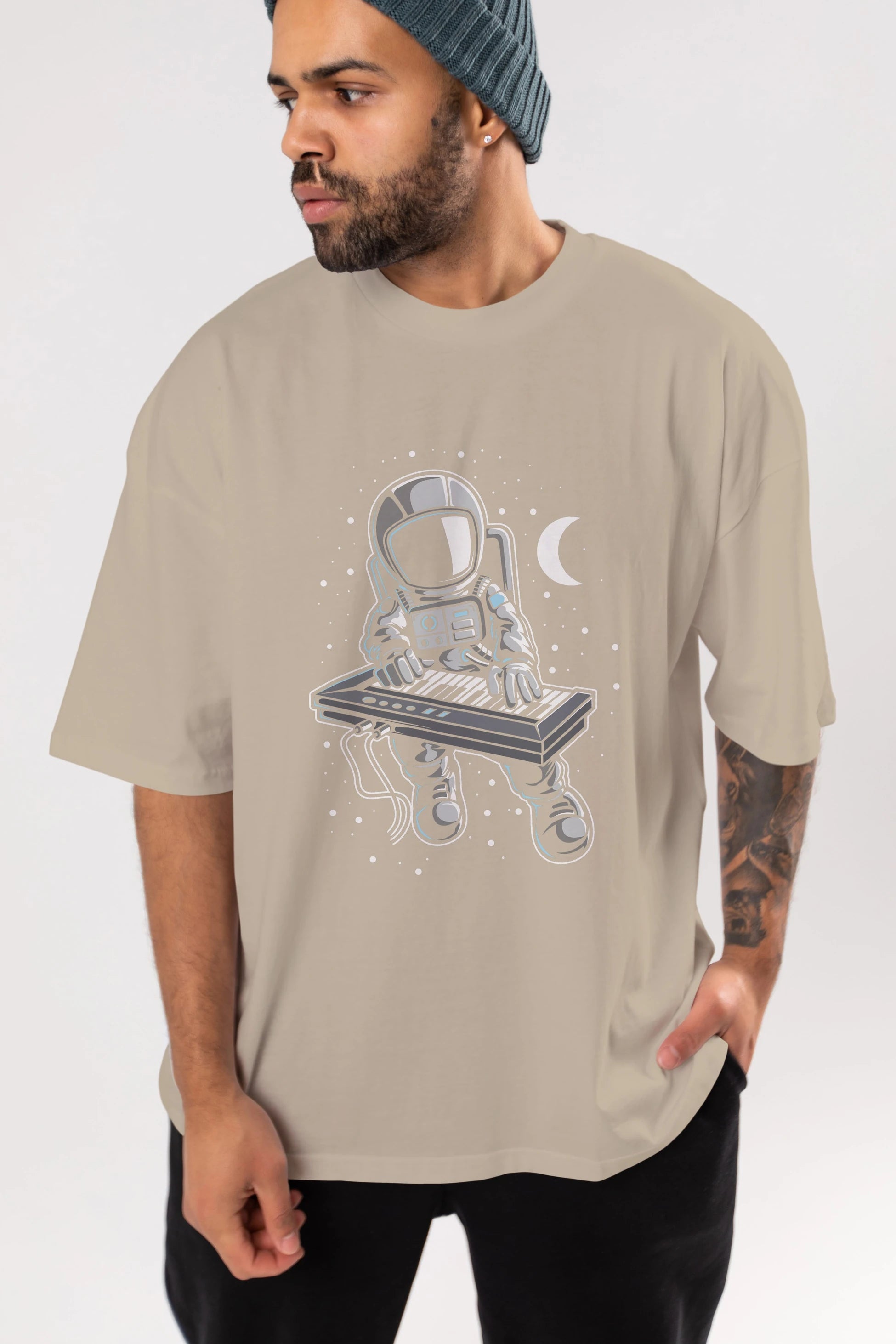 Astronaut Keyboard (2) Ön Baskılı Oversize t-shirt Erkek Kadın Unisex