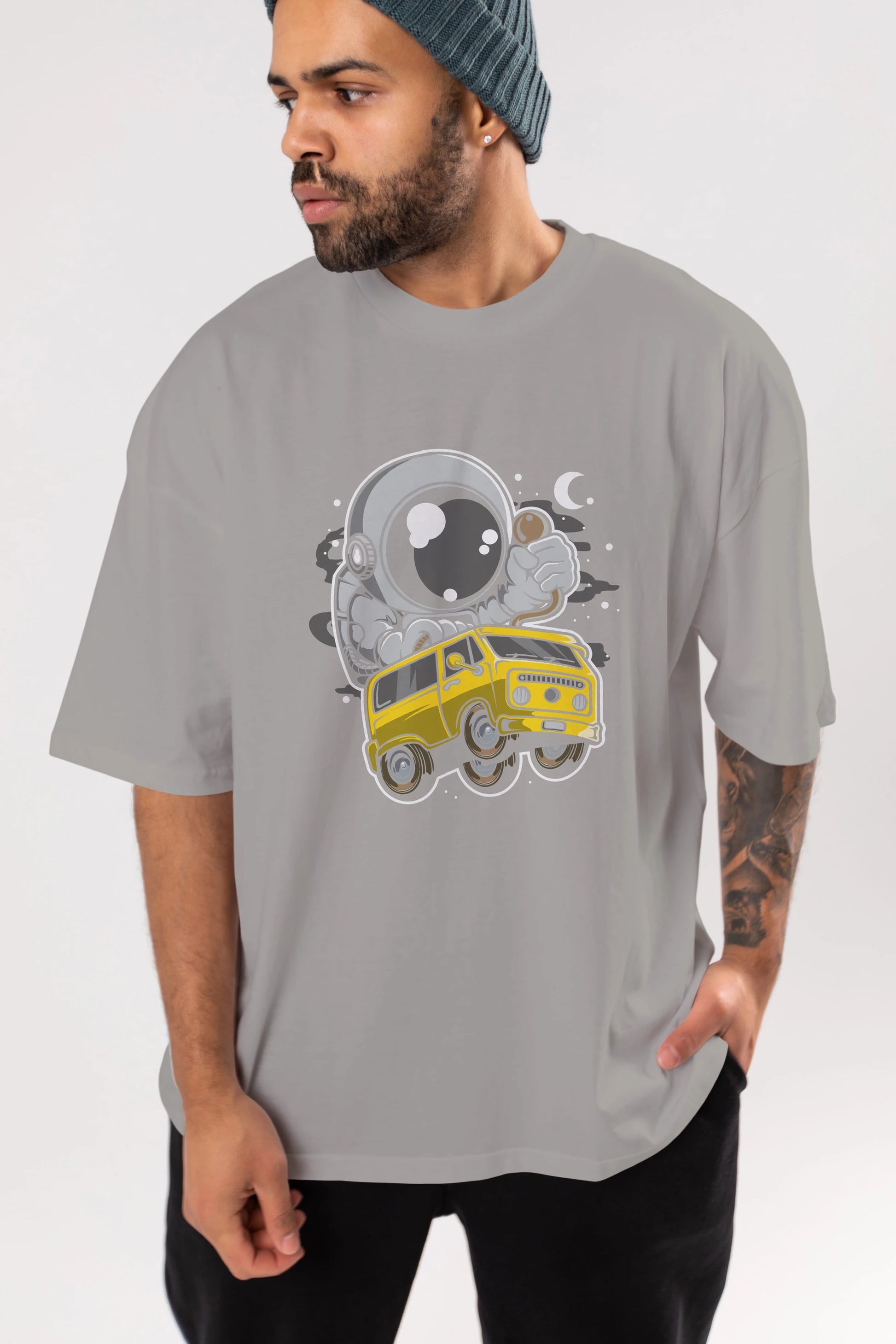 Astronaut Car Racer Ön Baskılı Oversize t-shirt Erkek Kadın Unisex
