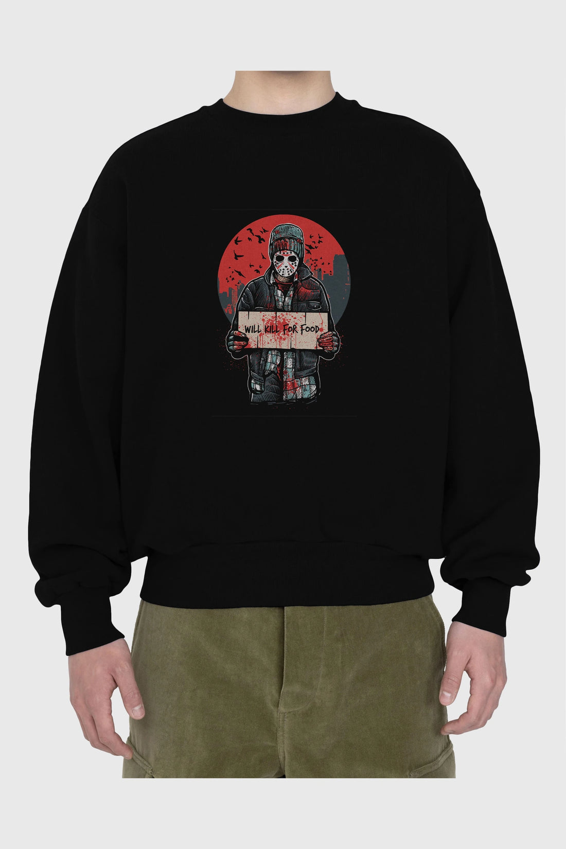 Kill For Food Ön Baskılı Oversize Sweatshirt Erkek Kadın Unisex