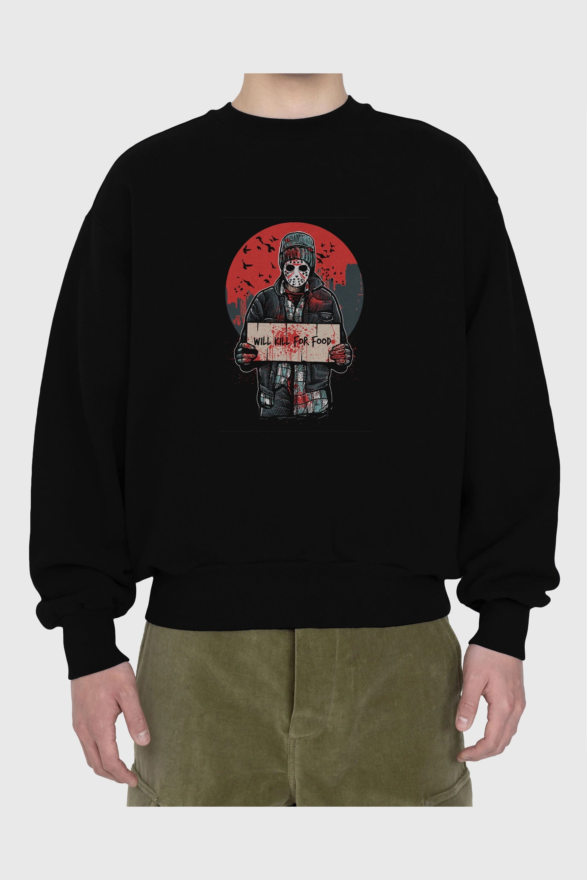 Kill For Food Ön Baskılı Oversize Sweatshirt Erkek Kadın Unisex