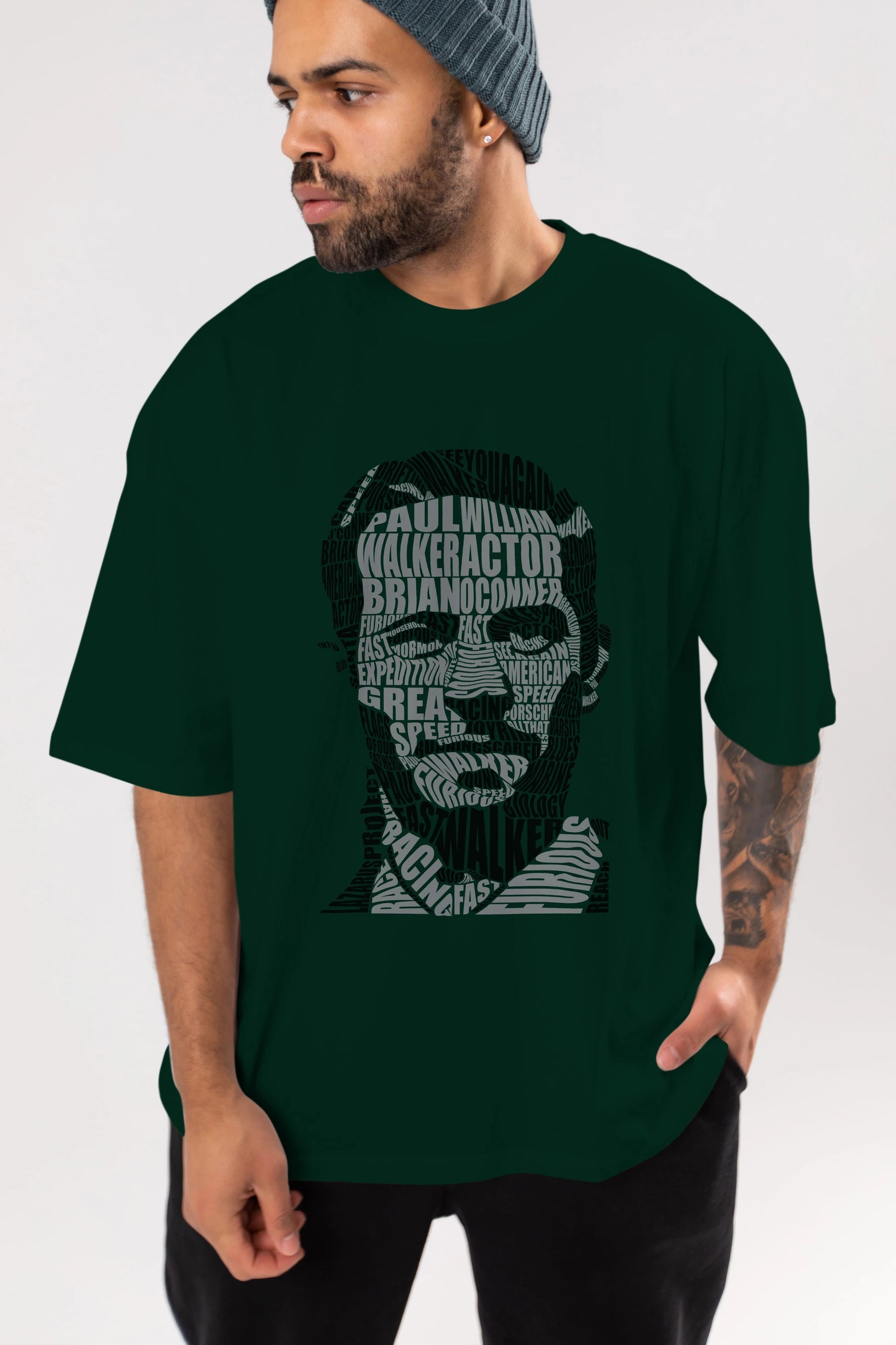 Paul Walker Calligram Ön Baskılı Oversize t-shirt %100 pamuk Erkek Kadın Unisex