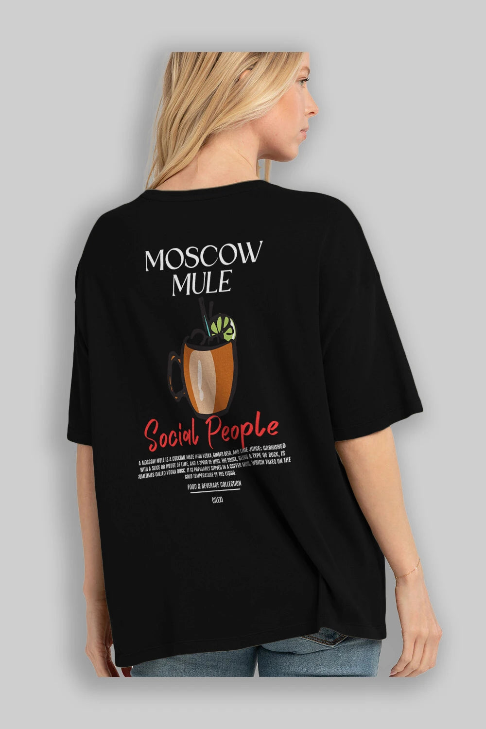 Moscow Mule Kokteyl Serisi Baskılı Oversize t-shirt Erkek Kadın Unisex %100 Pamuk Bisiklet Yaka tişort