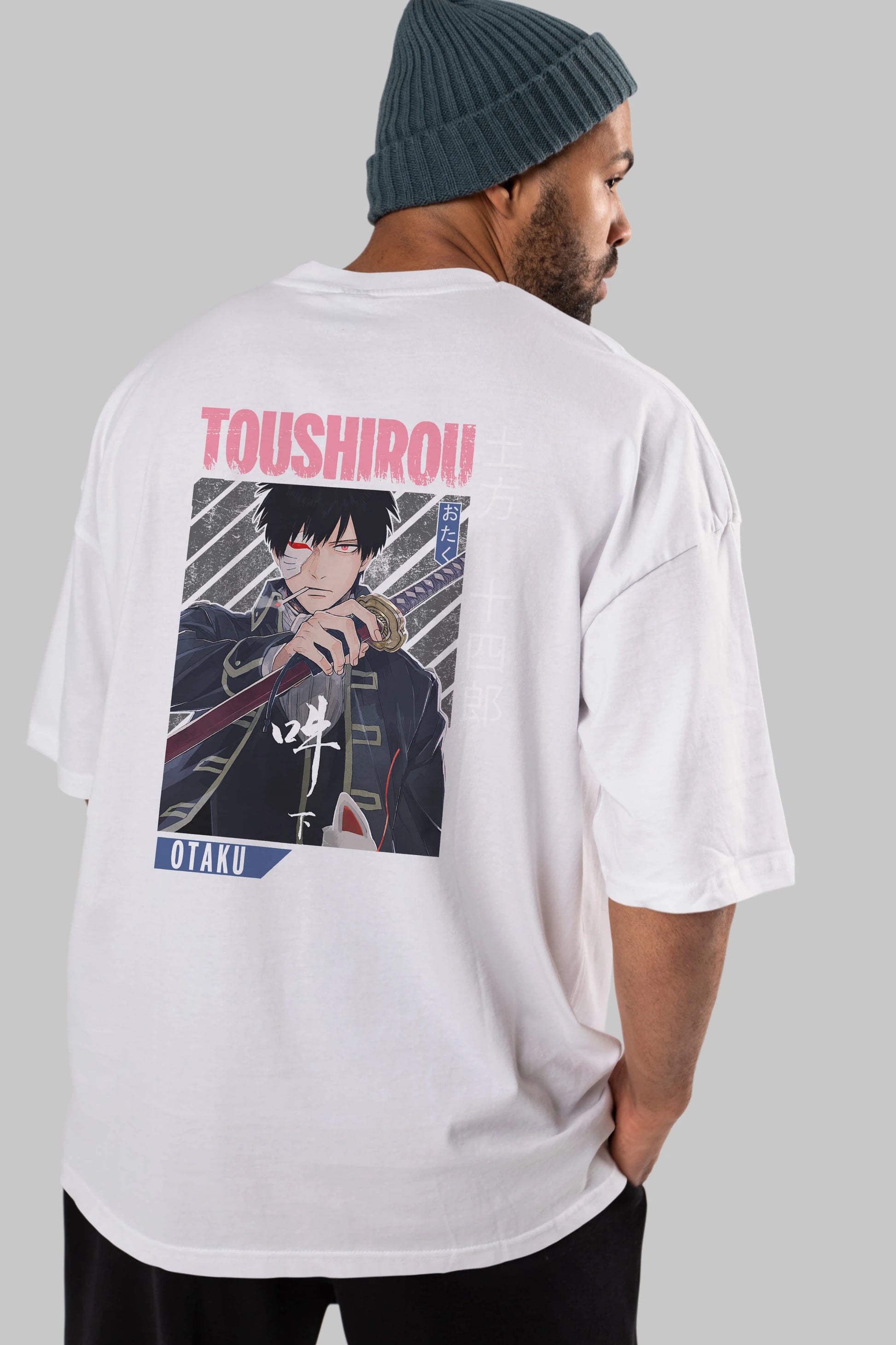 Toushirou Hijikata 1 Anime Arka Baskılı Oversize t-shirt Erkek Kadın Unisex