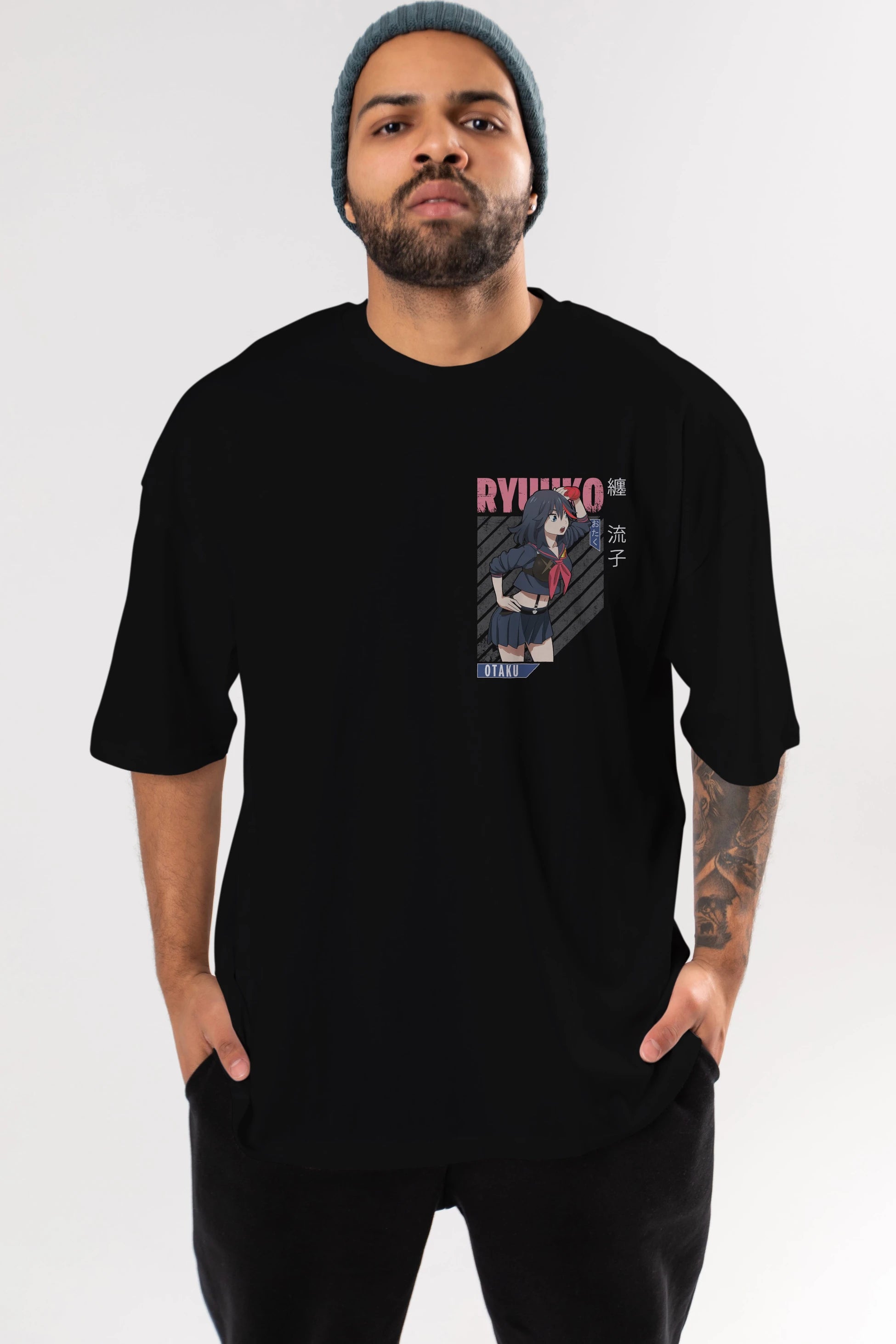 Ryuuko Matoi 6 Ön Sol Baskılı Oversize t-shirt Erkek Kadın Unisex %100 Pamuk Bisiklet Yaka tişort