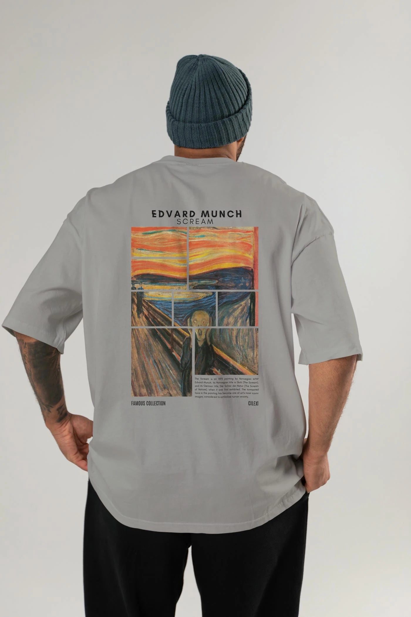 Edvard Munch Scream Arka Baskılı Oversize t-shirt Erkek Kadın Bisiklet Yaka Pamuk tişort