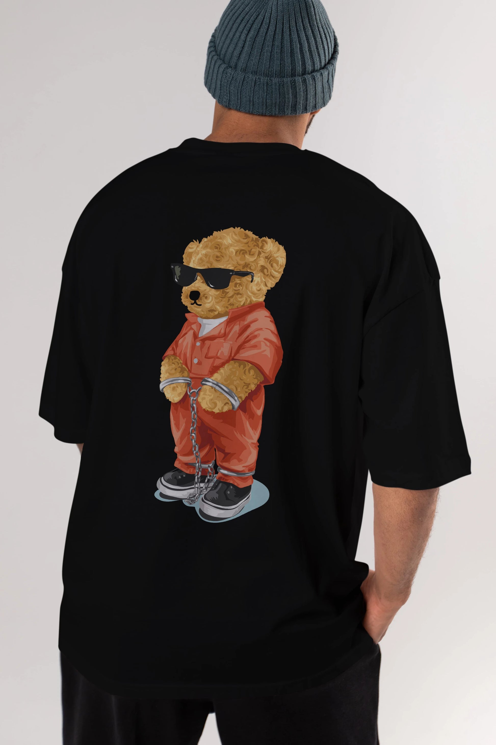 Teddy Bear Kodes Arka Baskılı Oversize t-shirt Erkek Kadın Unisex %100 Pamuk