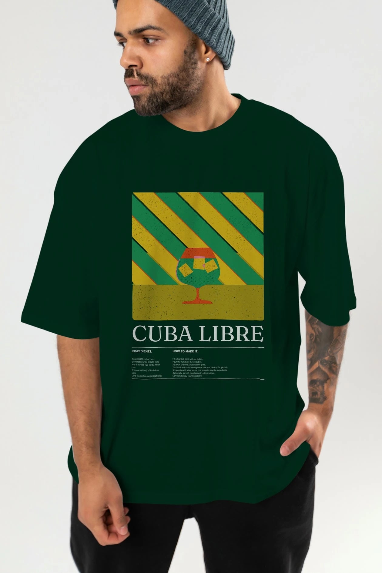 Cuba Libre Kokteyl Ön Baskılı Oversize t-shirt Erkek Kadın %100 Pamuk Bisiklet Yaka tişort