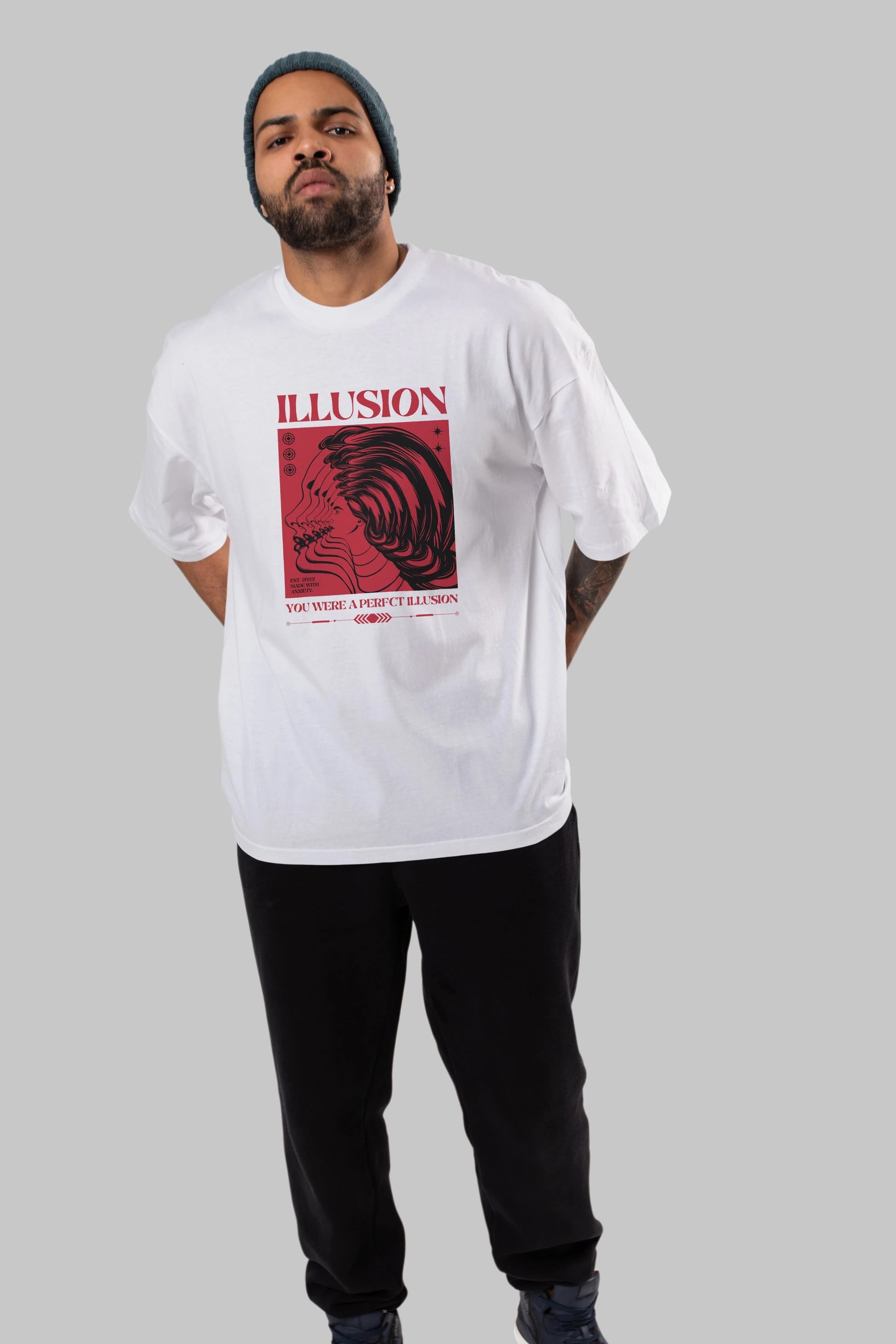 Illusion Streetwear Ön Baskılı Oversize t-shirt Erkek Kadın Unisex