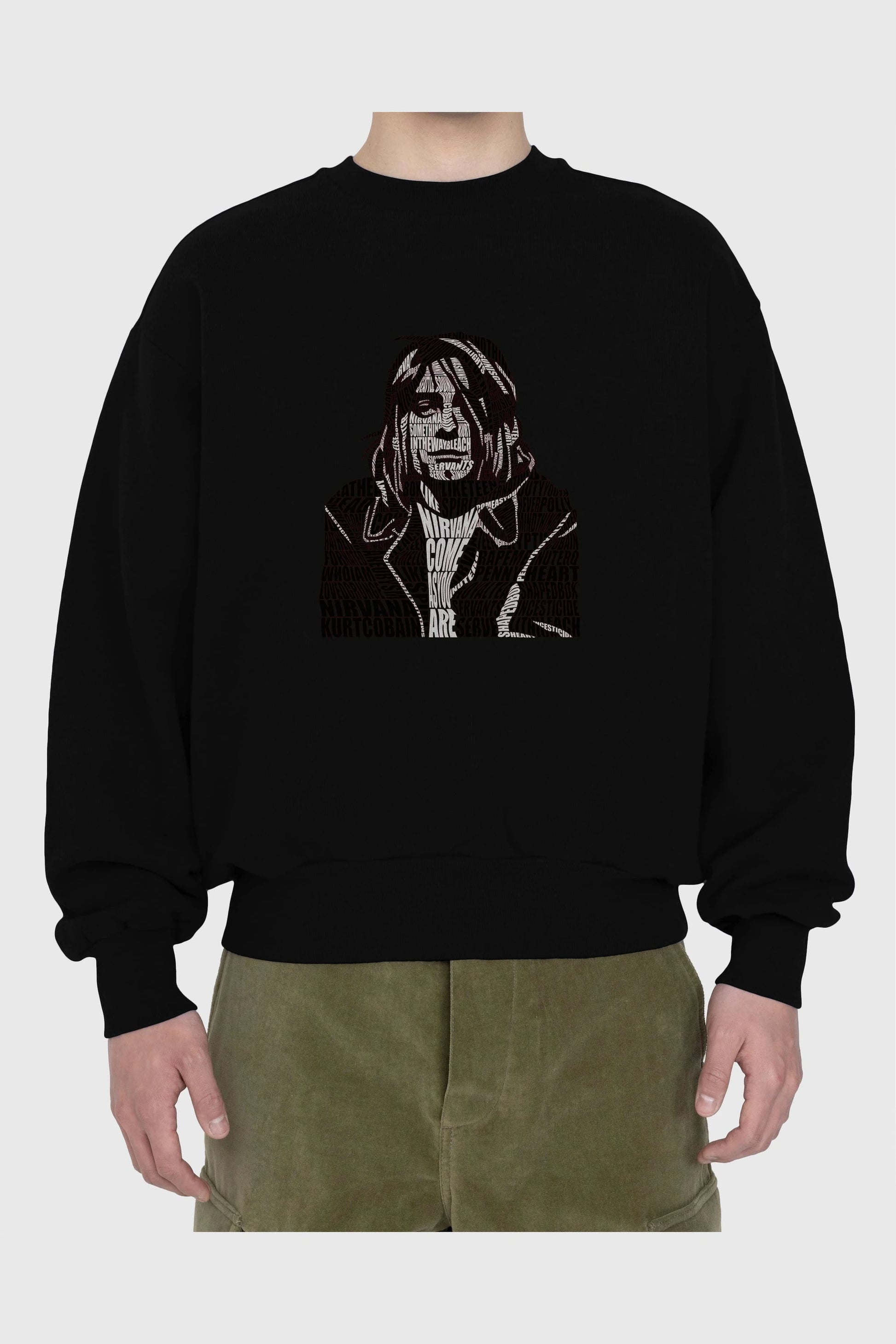 Kurt Cobain Calligram Ön Baskılı Oversize Sweatshirt Erkek Kadın Unisex