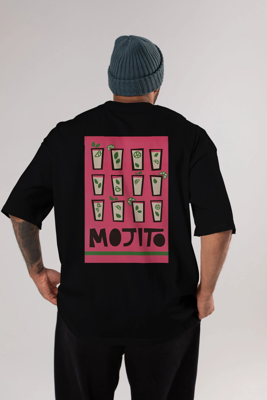 Mojito Arka Baskılı Oversize t-shirt Erkek Kadın Unisex %100 Pamuk Bisiklet Yaka tişort