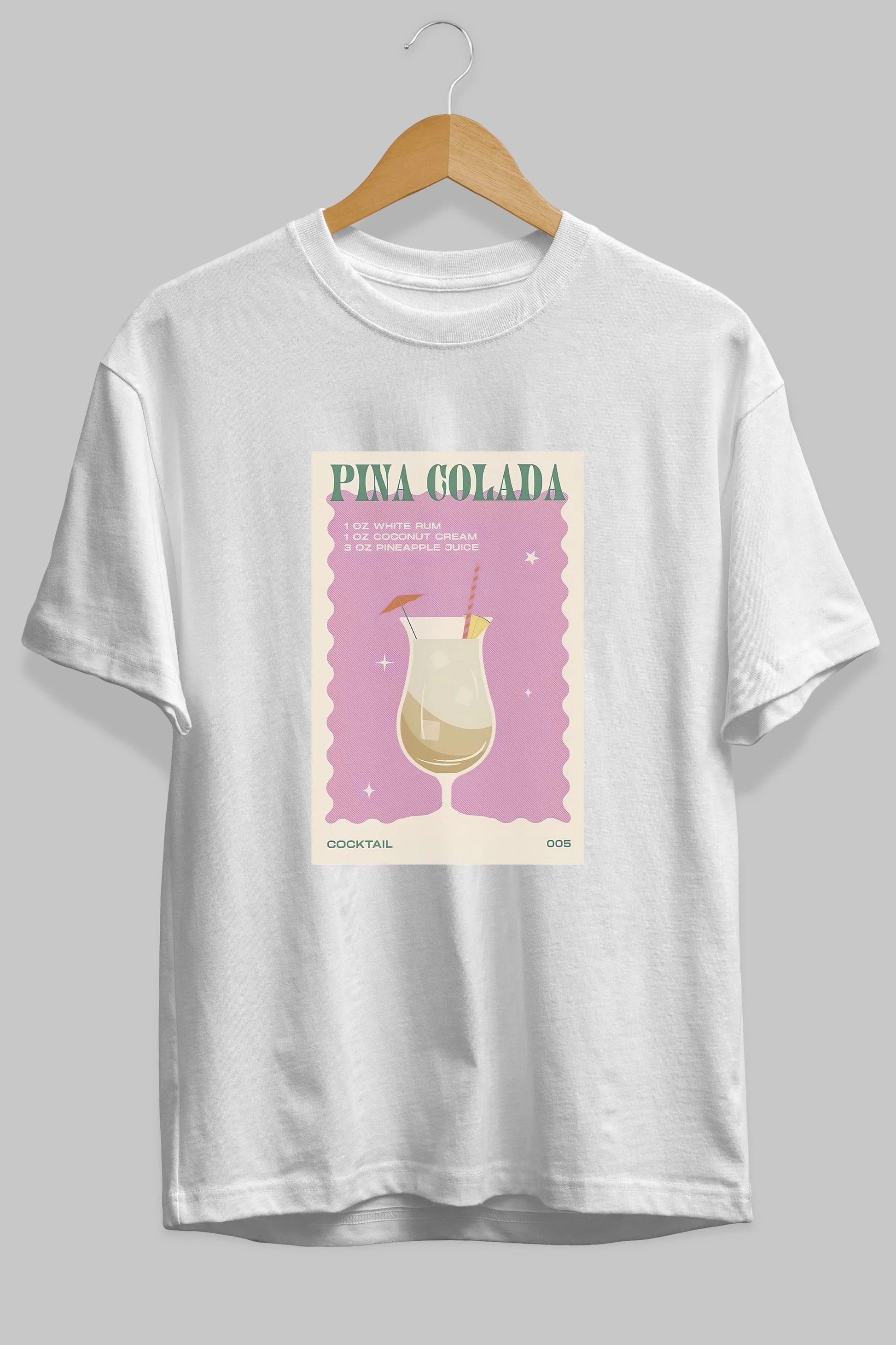 Pina Colada 3 Ön Baskılı Oversize t-shirt Erkek Kadın Unisex %100 Pamuk Bisiklet Yaka tişort