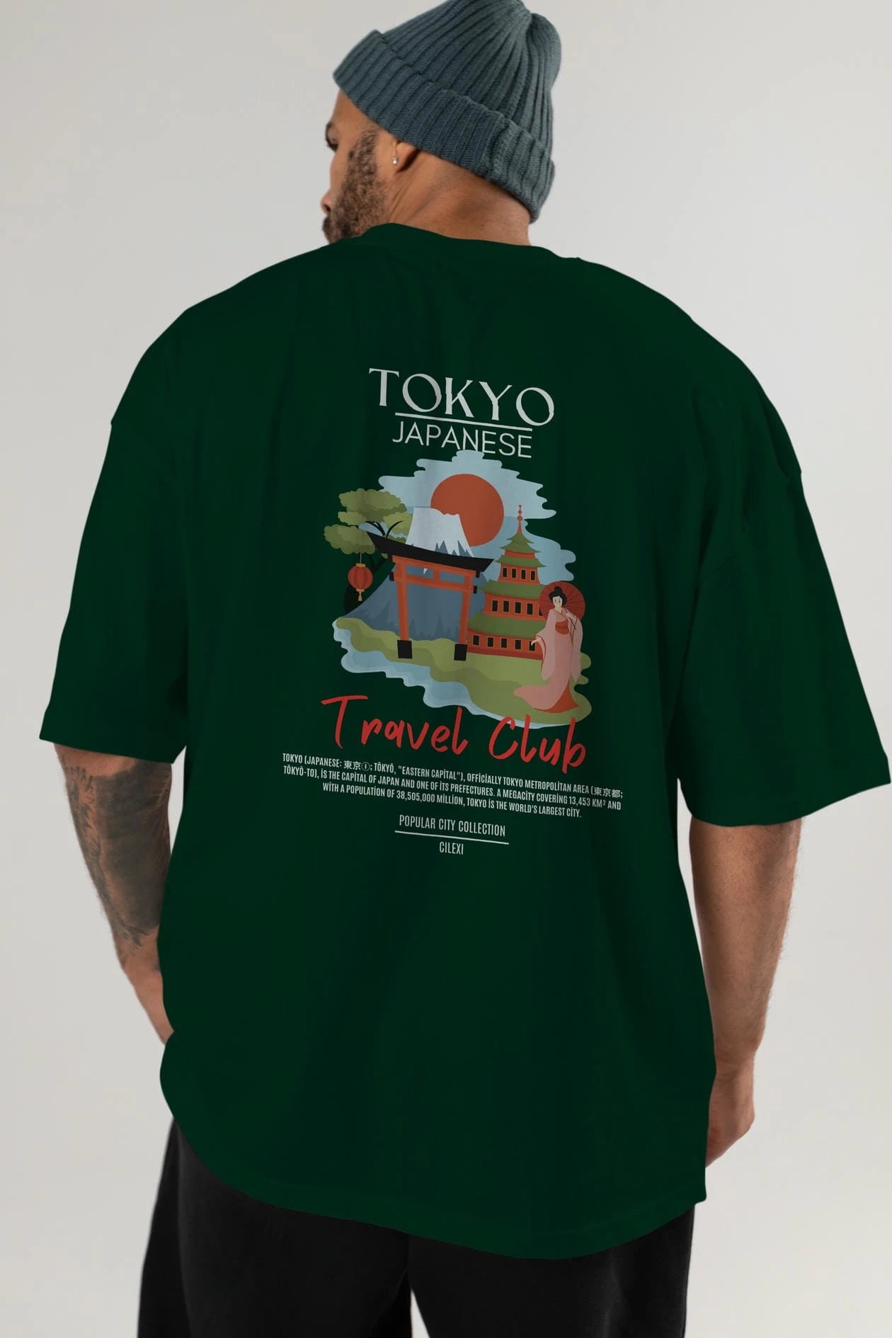 Tokyo Japanese Arka Baskılı Oversize t-shirt Erkek Kadın Pamuk Bisiklet Yaka tişort