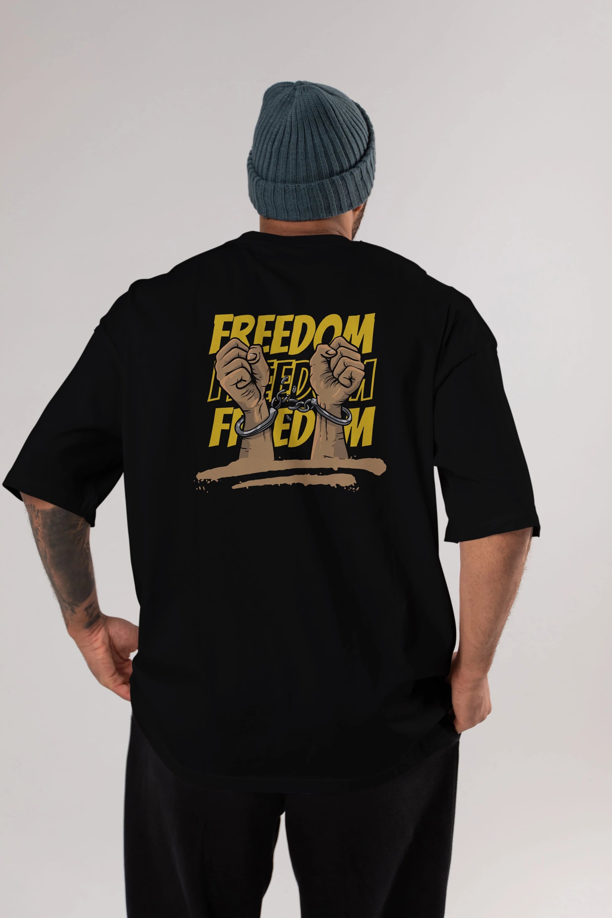 Freedom Yazılı Arka Baskılı Oversize t-shirt Erkek Kadın Unisex