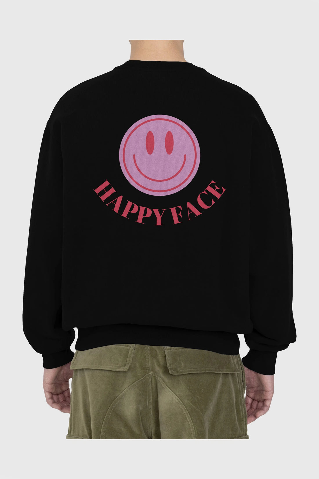 Happy Face Yazılı Arka Baskılı Oversize Sweatshirt Erkek Kadın Unisex