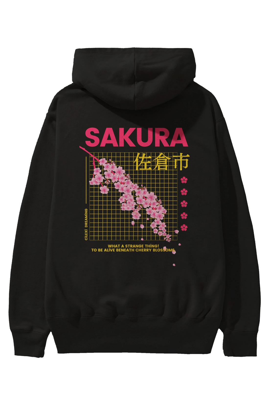 Sakura Streetwear Arka Baskılı Oversize Hoodie Kapüşonlu Sweatshirt Erkek Kadın Unisex