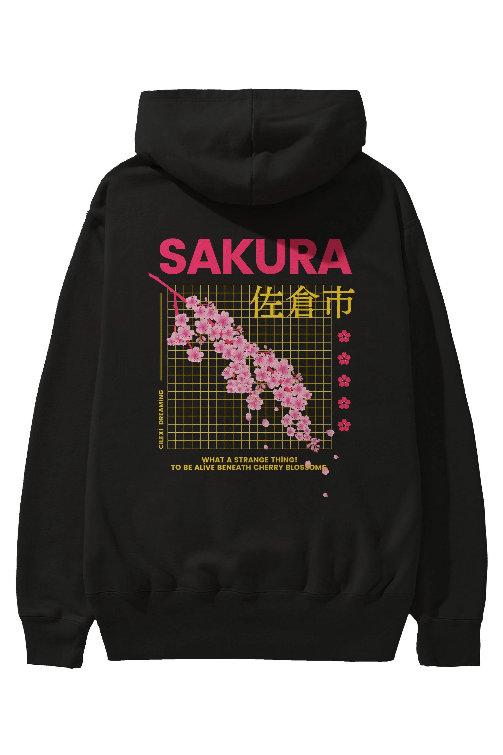 Sakura Streetwear Arka Baskılı Oversize Hoodie Kapüşonlu Sweatshirt Erkek Kadın Unisex