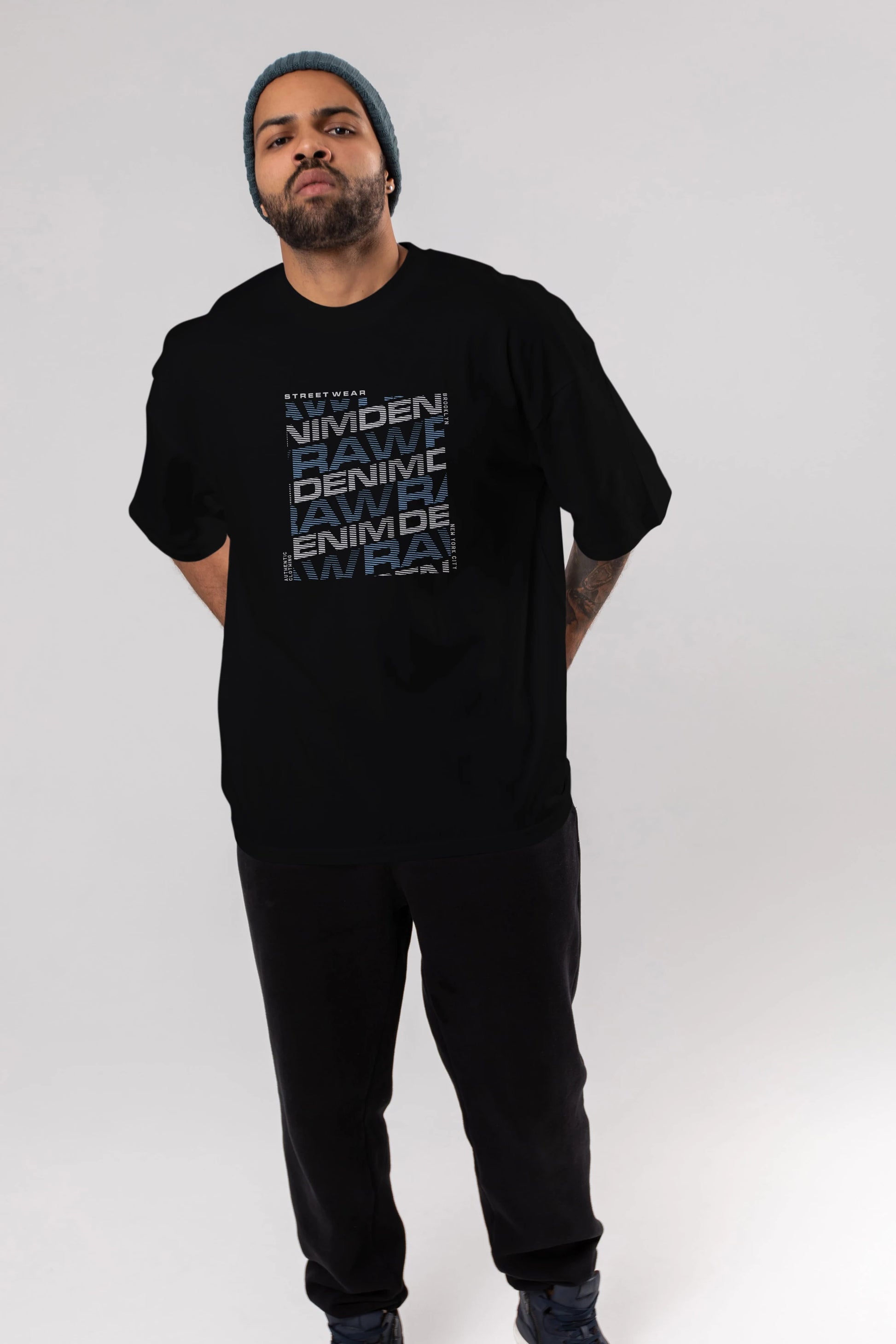 Raw Denim Ön Baskılı Oversize t-shirt Erkek Kadın Unisex