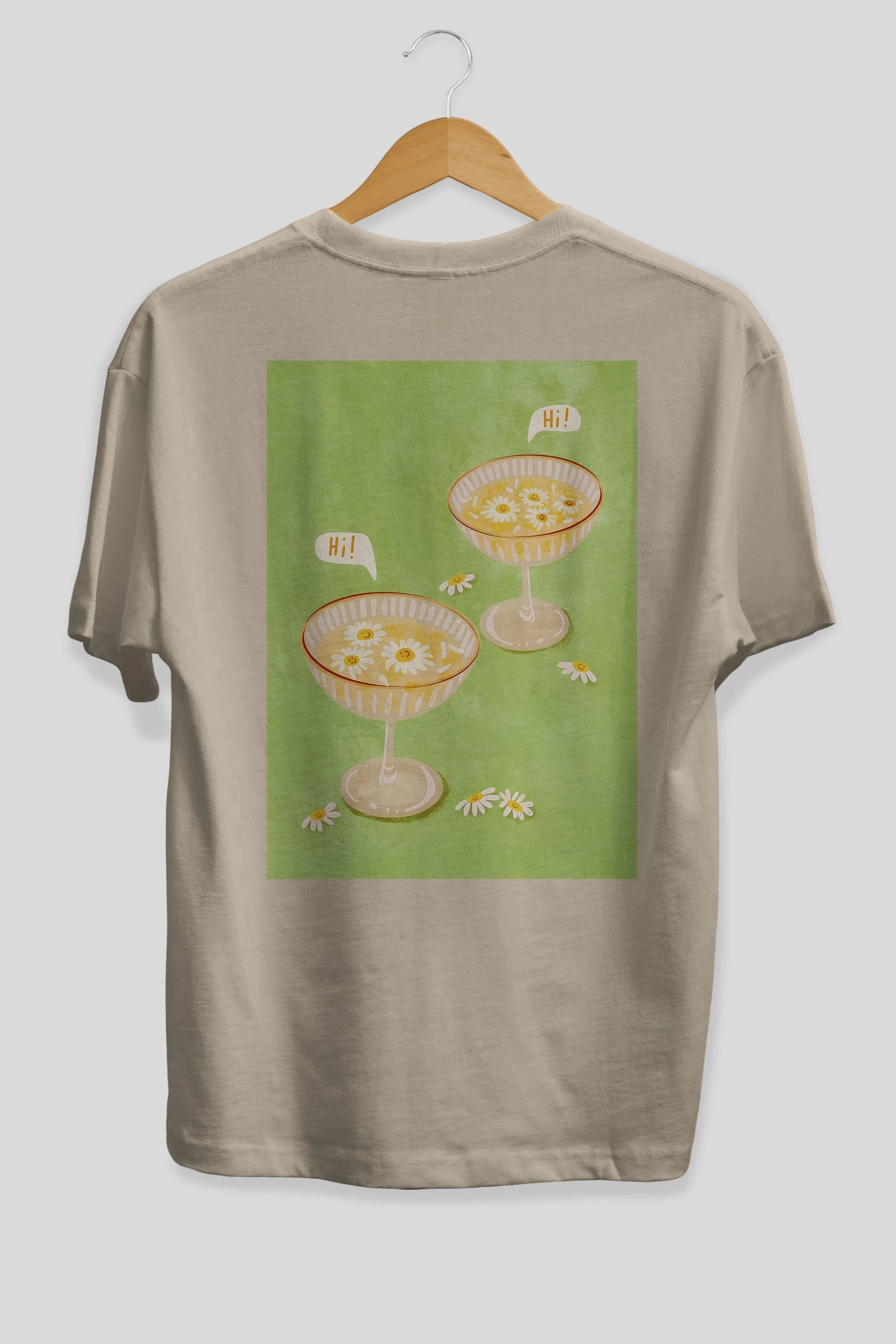 Hi Cheers Arka Baskılı Oversize t-shirt Erkek Kadın Unisex %100 Pamuk Bisiklet Yaka tişort