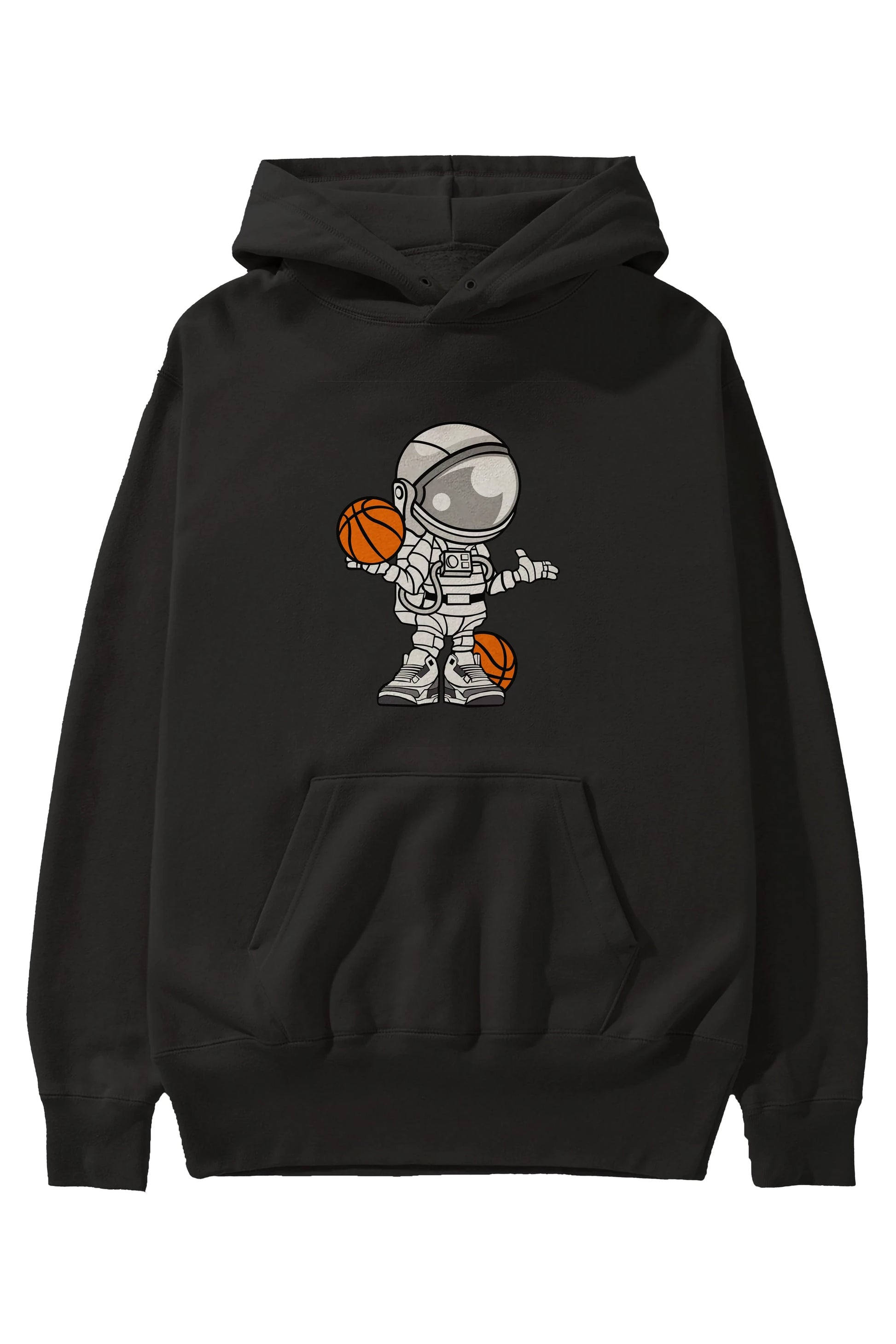 Astronaut Basketball Player Ön Baskılı Hoodie Oversize Kapüşonlu Sweatshirt Erkek Kadın Unisex