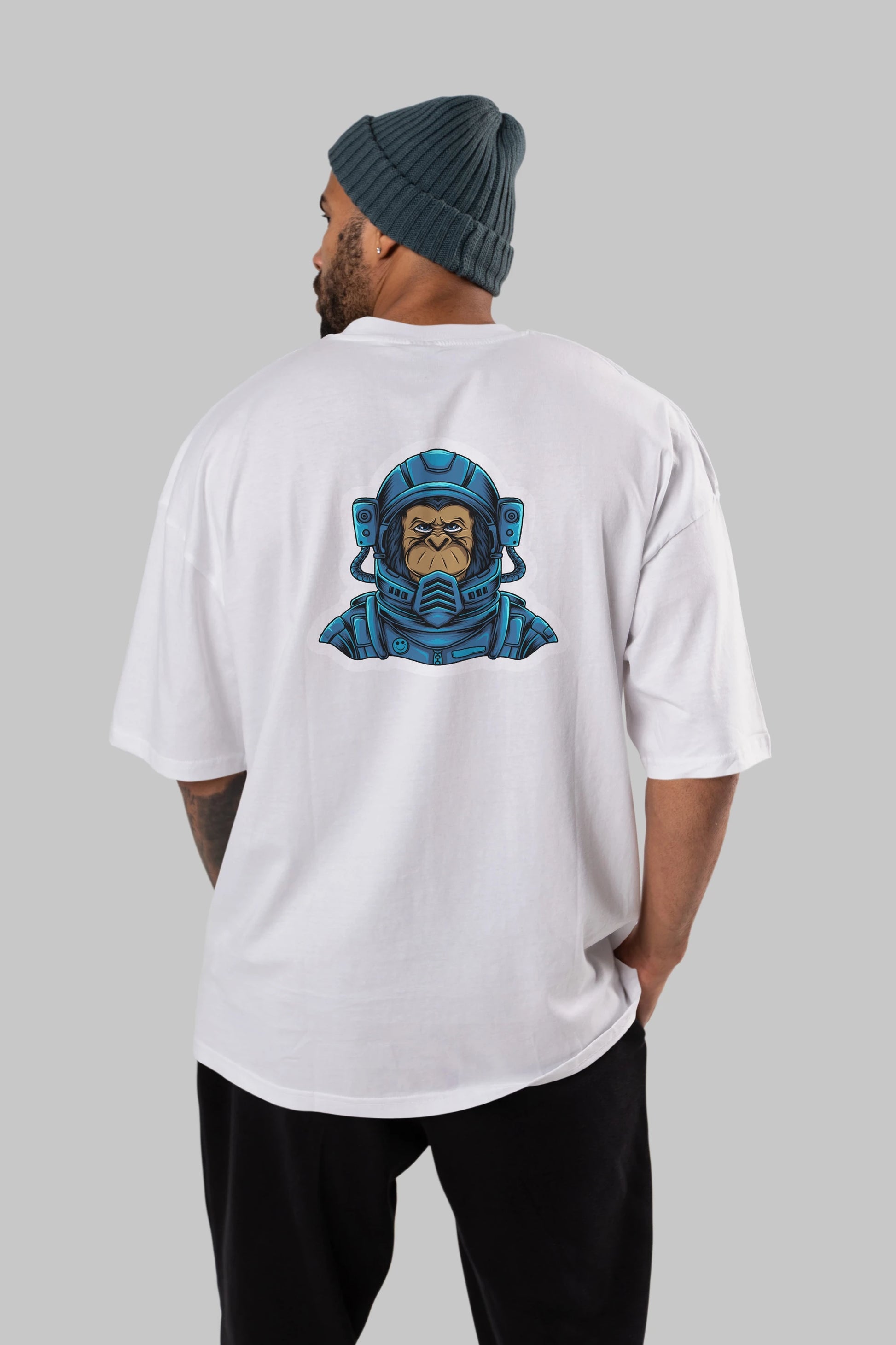 Astromonkey Sticker Arka Baskılı Oversize t-shirt Erkek Kadın Unisex