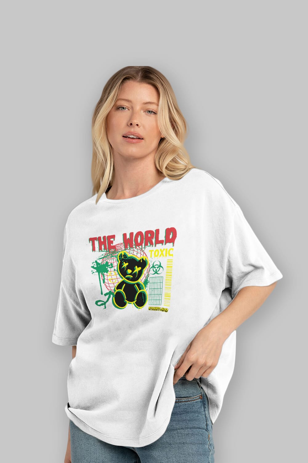The World Toxic Bear Ön Baskılı Oversize t-shirt Erkek Kadın Unisex