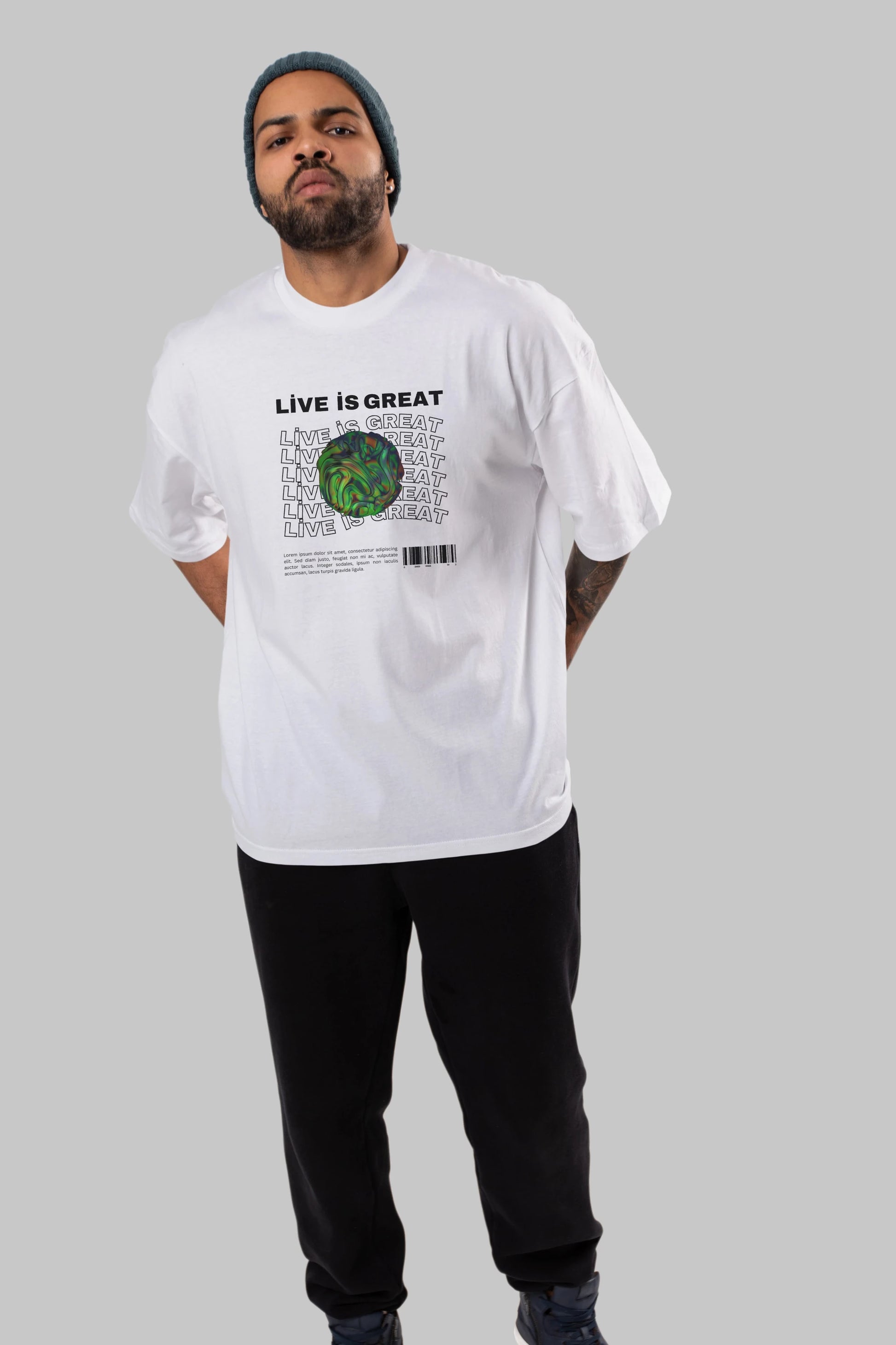 Live is Great Yazılı Ön Baskılı Oversize t-shirt Erkek Kadın Unisex