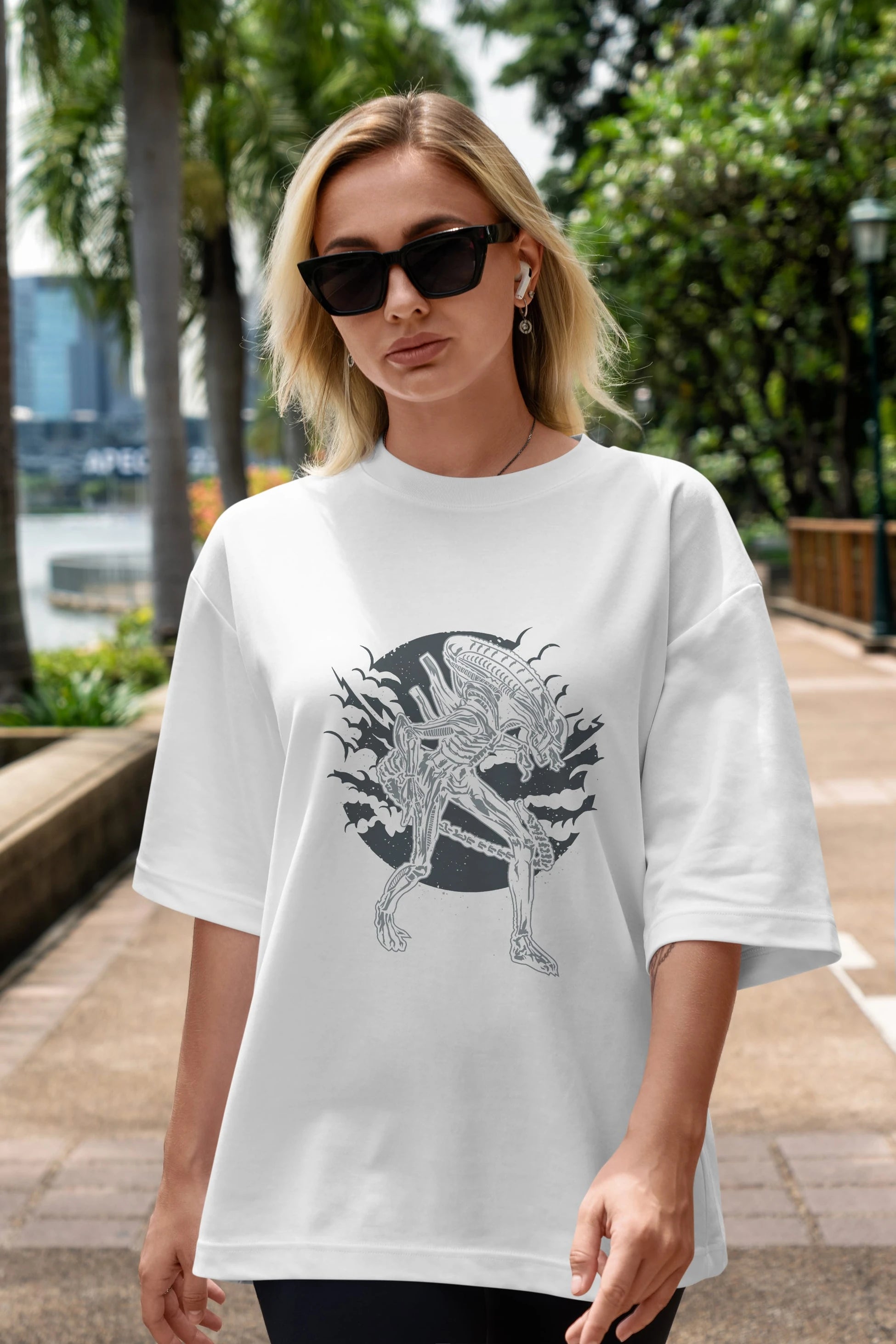 Xenomorph Ön Baskılı Oversize t-shirt Erkek Kadın Unisex %100 Pamuk tişort