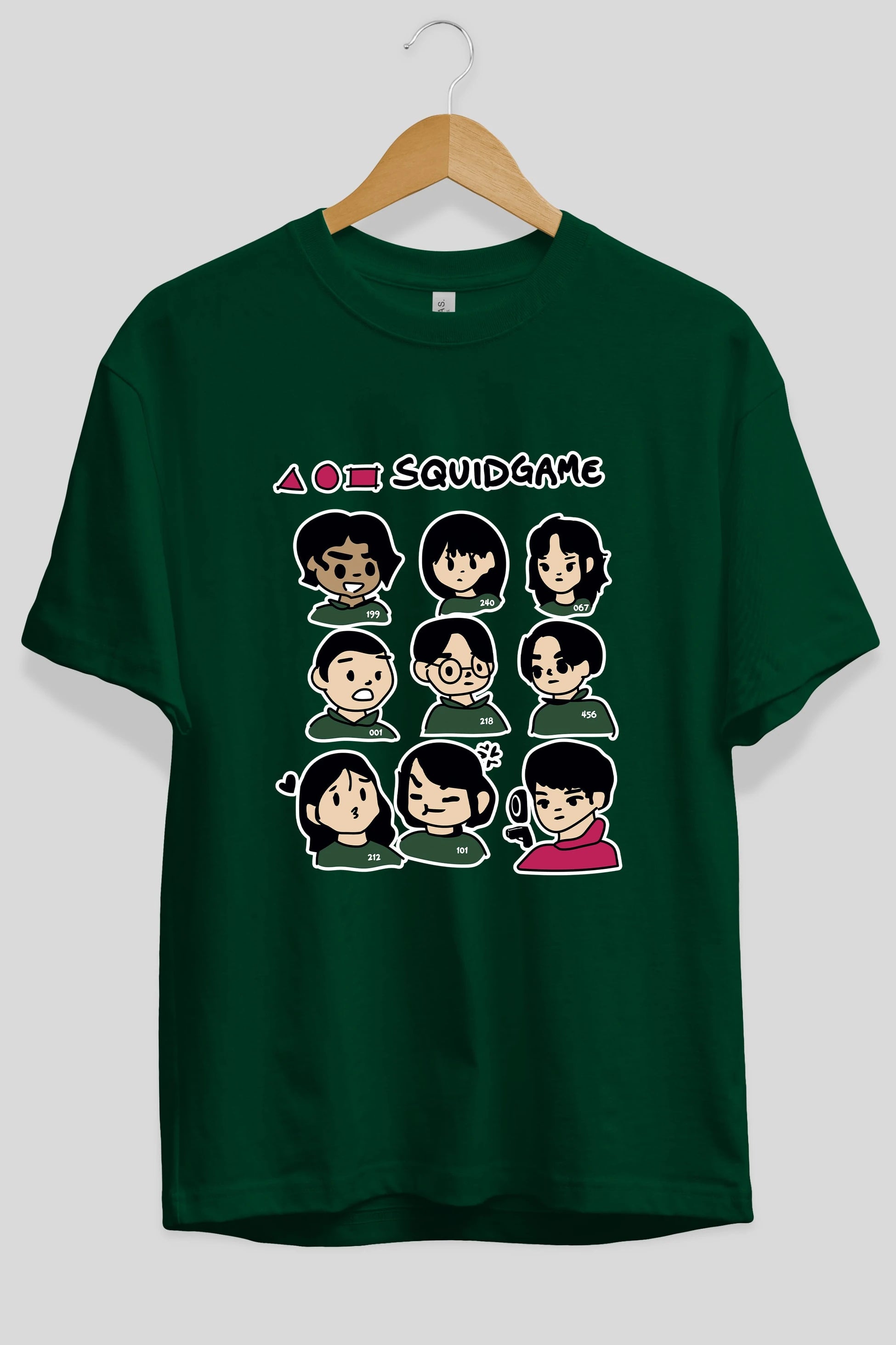 Squid Game (3) Ön Baskılı Oversize t-shirt Erkek Kadın Unisex %100 Pamuk Bisiklet Yaka tişort