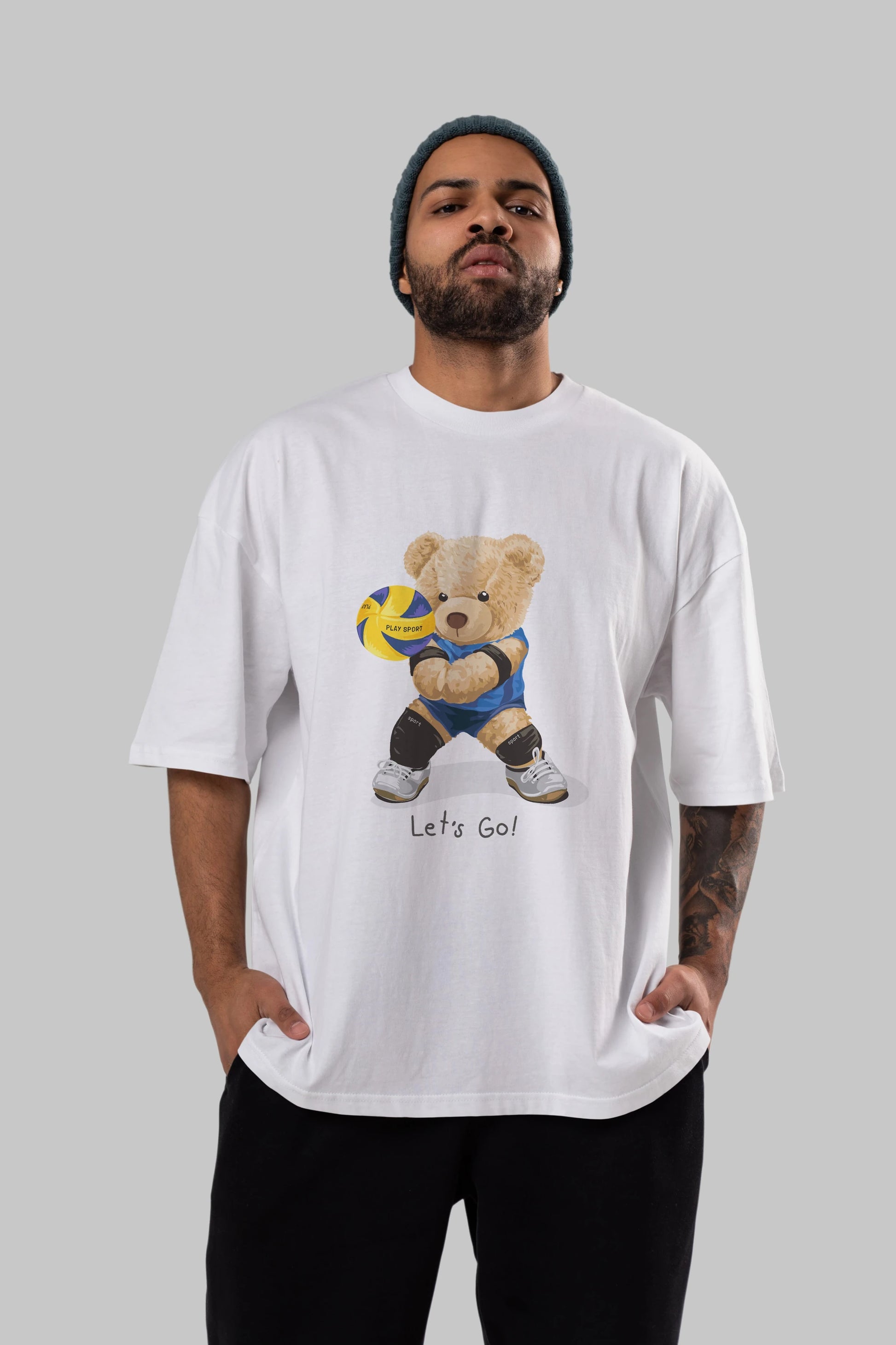 Teddy Bear Lets Go Ön Baskılı Oversize t-shirt Erkek Kadın Unisex %100 Pamuk