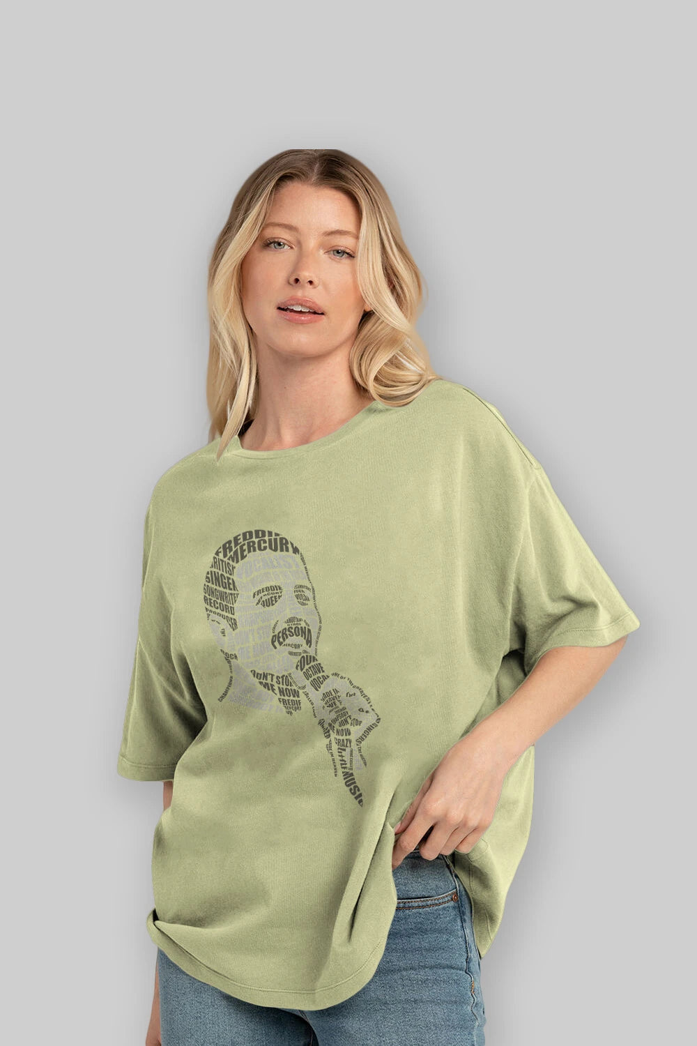 Freddy Mercuri Calligram Ön Baskılı Oversize t-shirt %100 pamuk Erkek Kadın Unisex