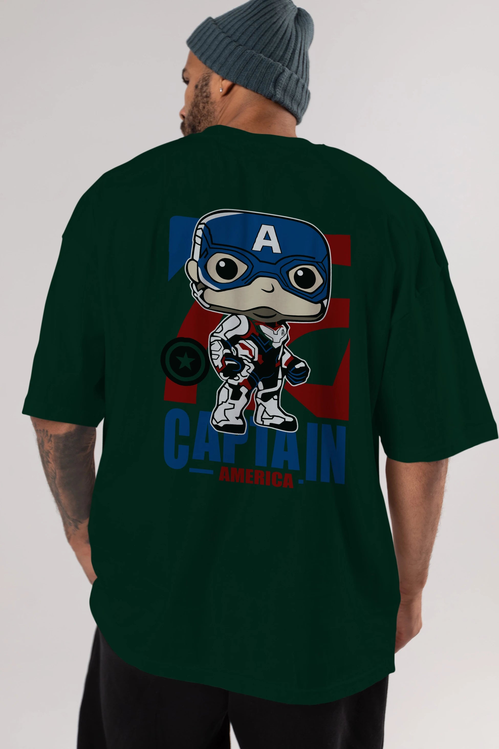 Captain America Arka Baskılı Oversize t-shirt Erkek Kadın Unisex %100 Pamuk Bisiklet Yaka tişort