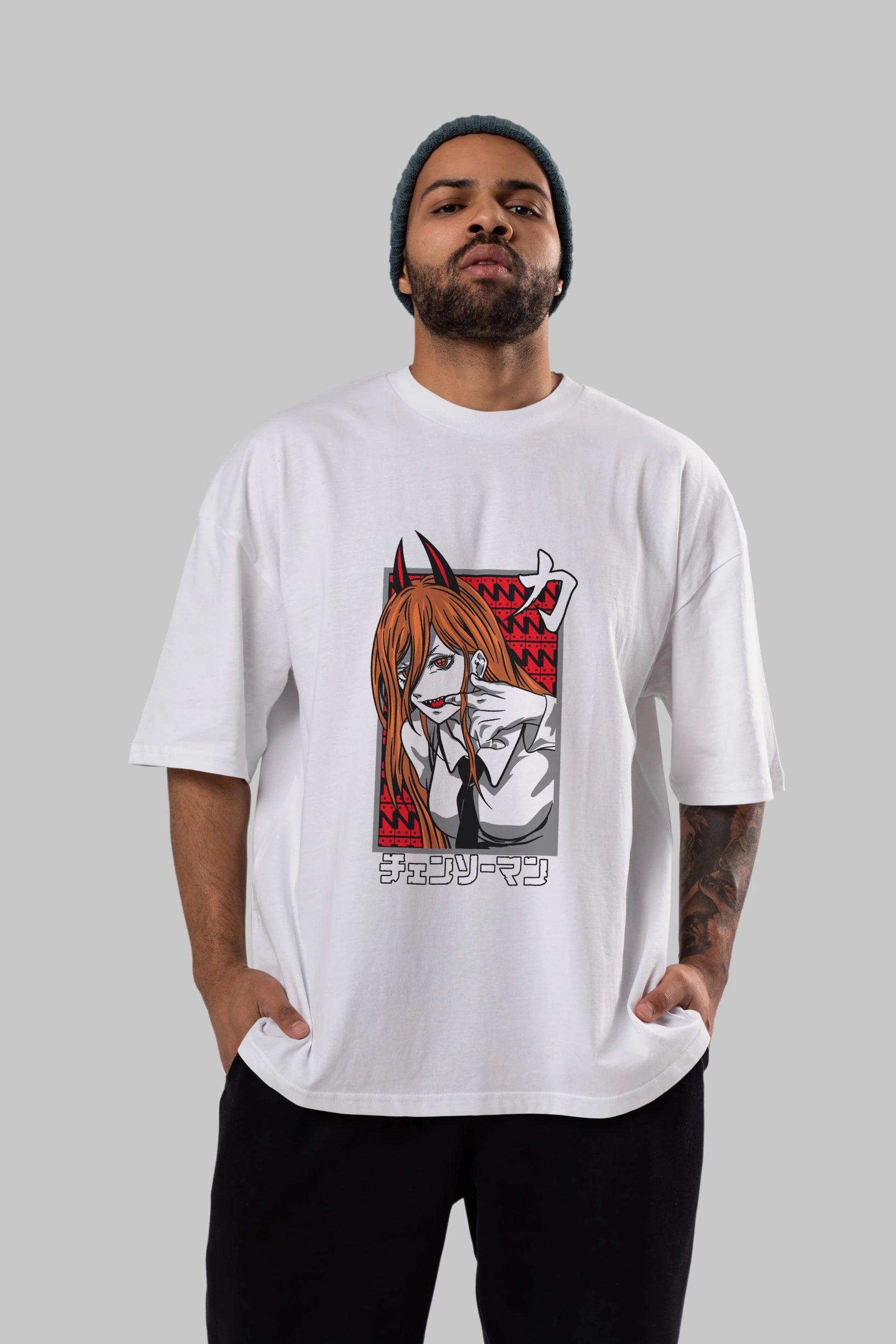 CHAINSAWMAN POWER Anime Ön Baskılı Oversize t-shirt %100 pamuk Erkek Kadın Unisex
