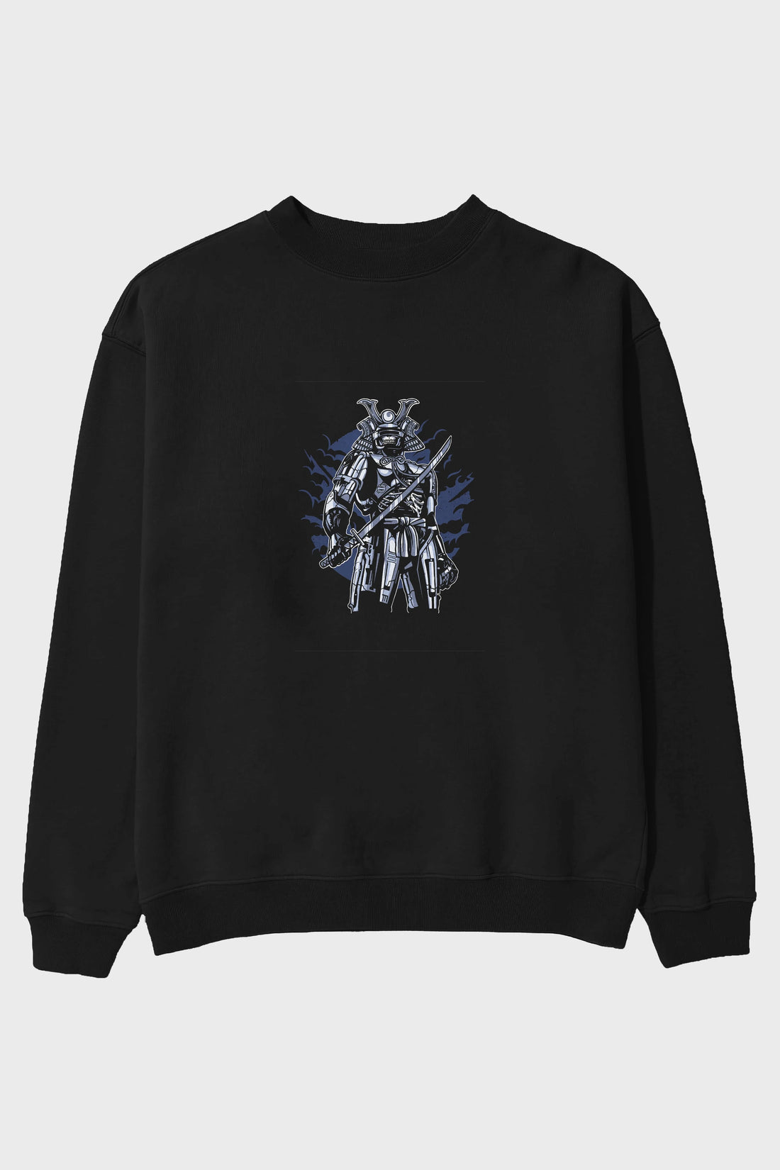 Samurai Robot Skull Ön Baskılı Oversize Sweatshirt Erkek Kadın Unisex