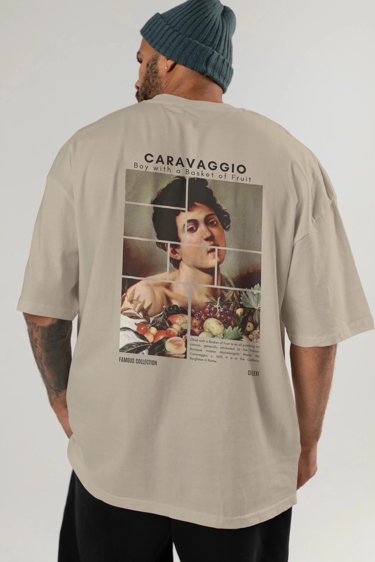 Caravaggio Boy Arka Baskılı Oversize t-shirt Erkek Kadın Bisiklet Yaka Pamuk tişort